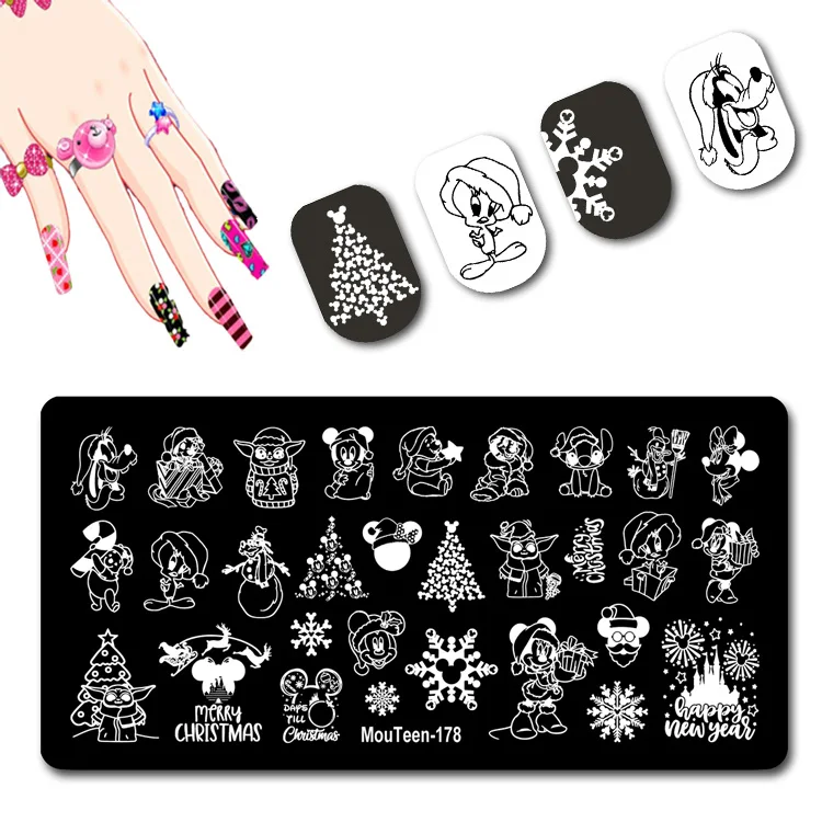 Best of New Disney Christmas Cartoon Head Nail Stamping Plate Mickey Mouse Stamp Plates For Nail Art Decoration #178 Reviews & Tips