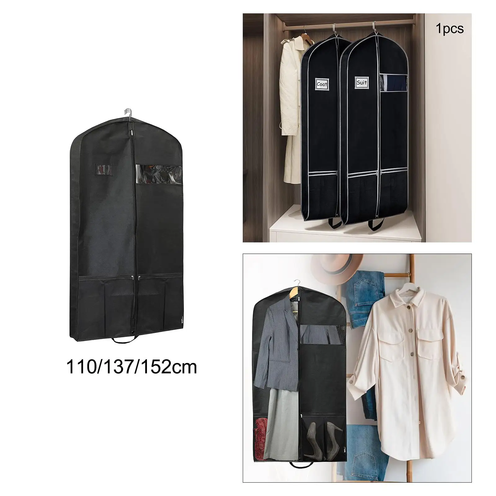 Garment Bag 2 Extra Pocket Coat Covers Non Woven Fabric Thin and Lightweight for Travel Accessories Water Resistance Suit Bag