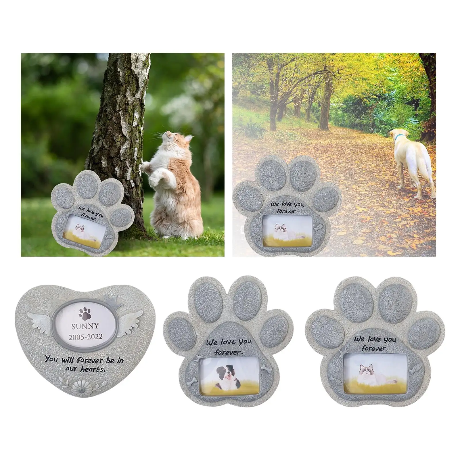 Cat Headstone with Picture Slot Resin Waterproof Pet Gravestone Dog Grave Marker