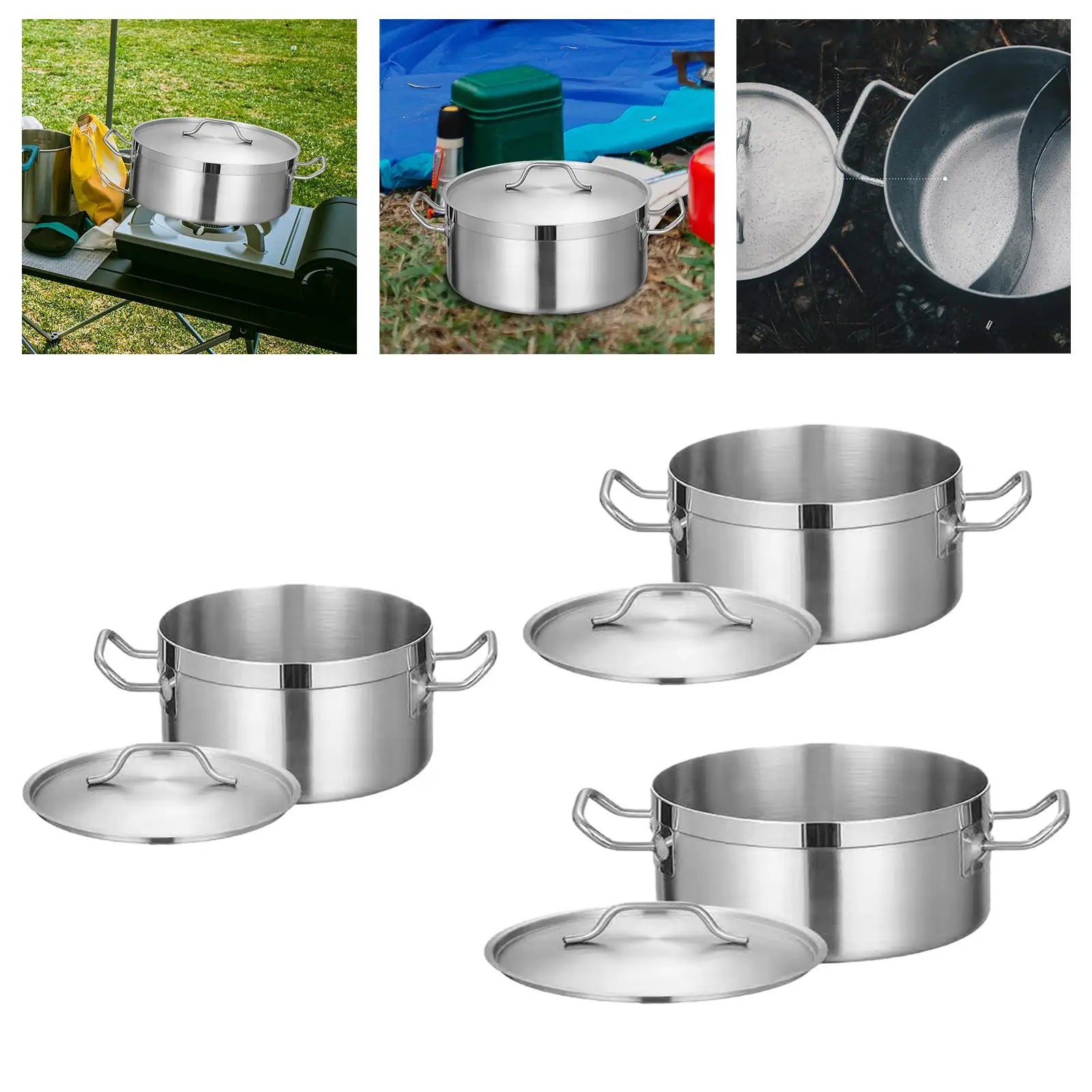 Stainless Steel Stockpot Multipurpose Double Handles Soup Pot Induction Pot for Household Outdoor Camping Commercial Kitchen