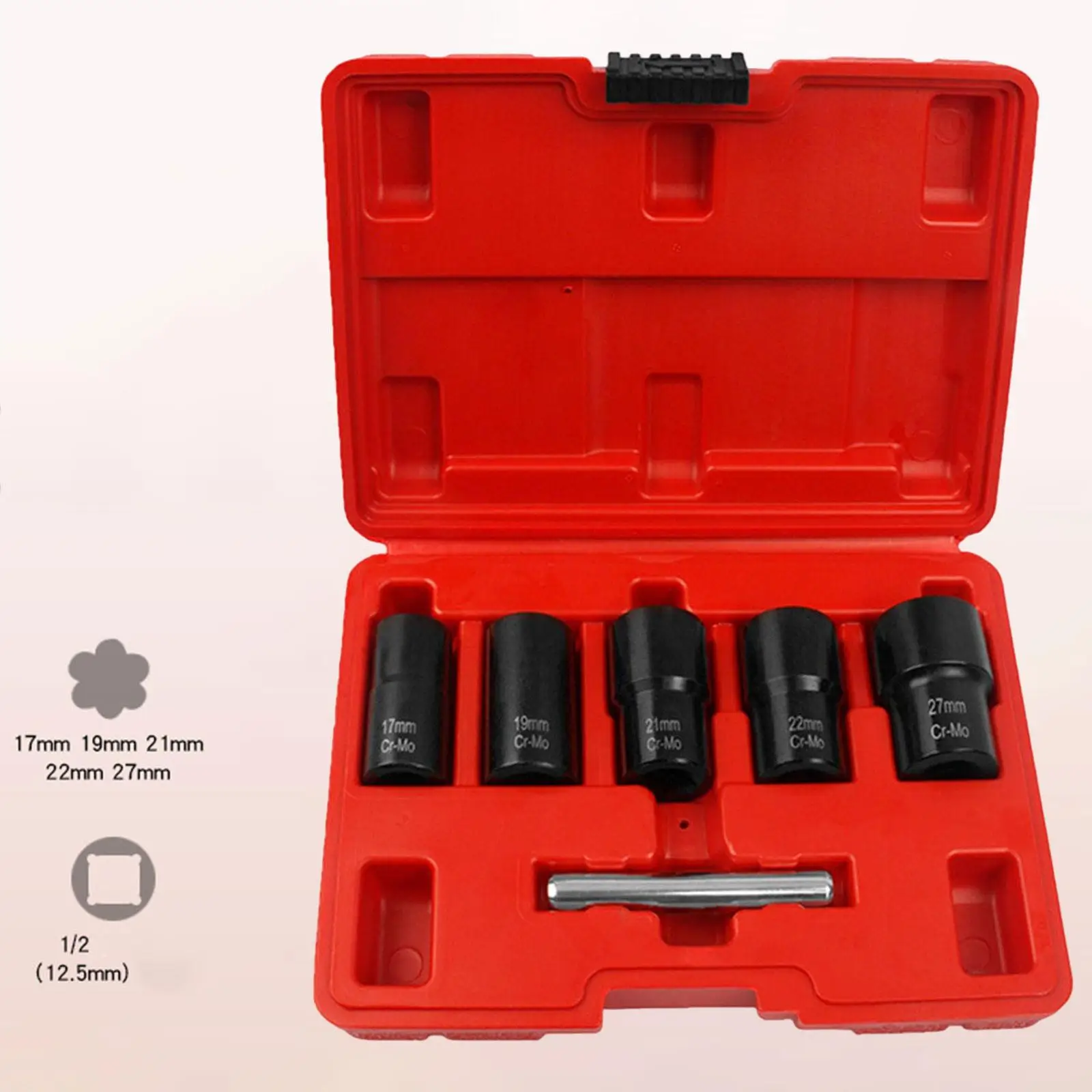 6x Socket Wrench Set Deep Sockets 6 Point 17mm-27mm for 1/2