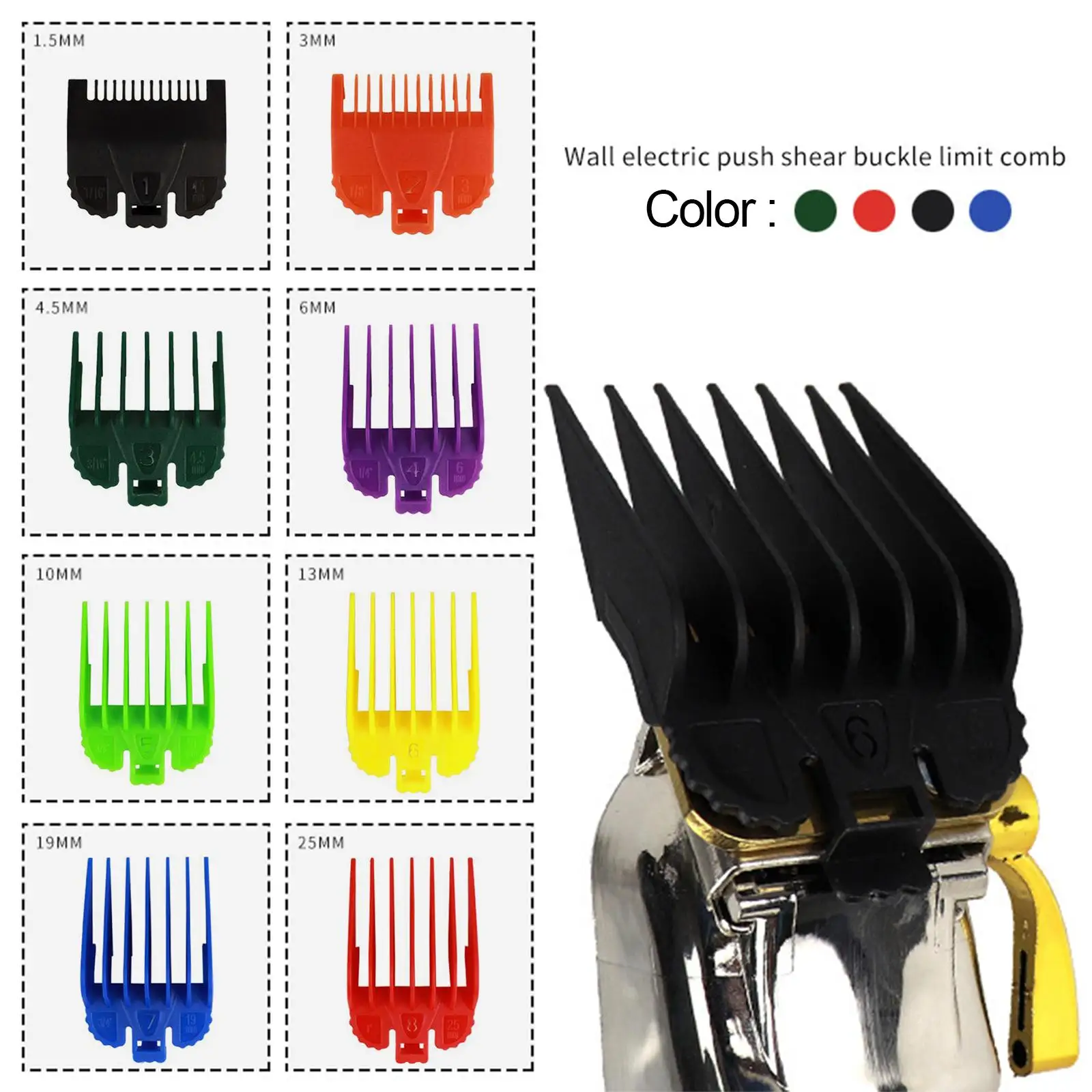 8 Piece/Set Professional Clipper Guide Combs Hair Trimmers Hair Guard Attachment 1.5mm 3mm 4.5mm 6mm 10mm 13mm 19mm 25mm