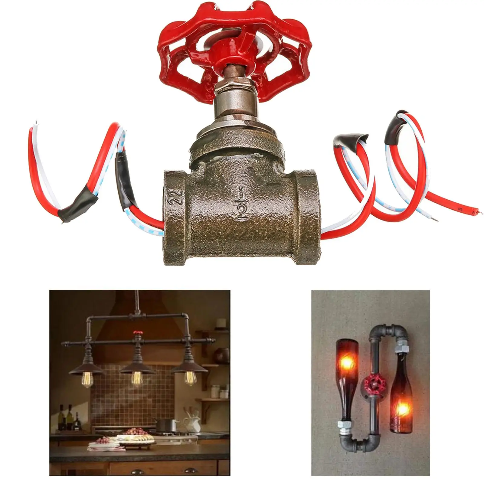 3/4inch Globe Valve Light Switch Vintage with Wire Accessory Industrial Steampunk Style Parts Supplies for Desk Lamp