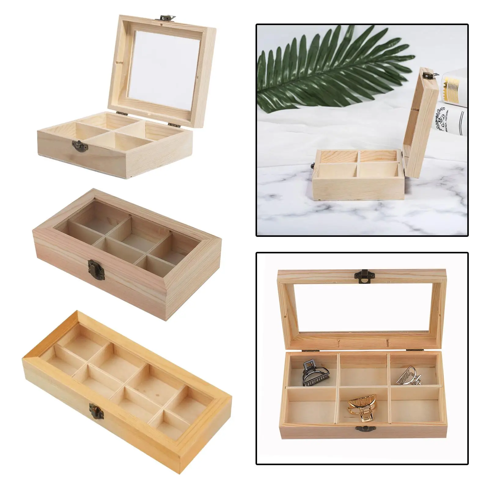 4/6/8 Compartments Wooden Tea Box Coffee Tea Bag Storage Holder Organizer for Kitchen Cabinets Home Tea Jewelry Holders