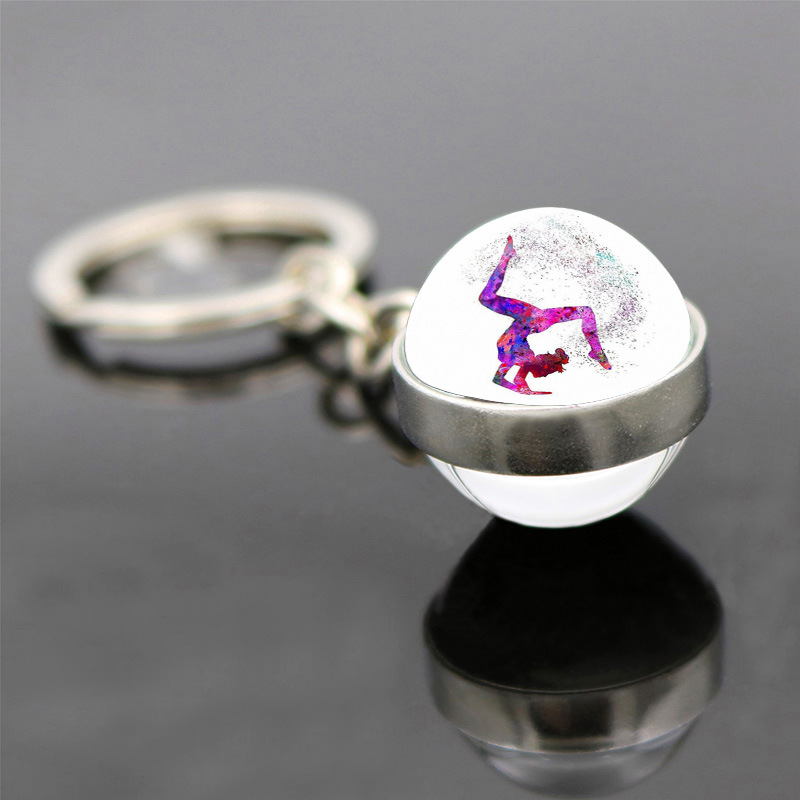 Beliebte Schmuck doppelseitige Glas Anhänger Schlüssel bund rhythmische Gymnastik Thema Schlüssel bund Anhänger Geschenk stilvoll und minimalist isch – Detail 4