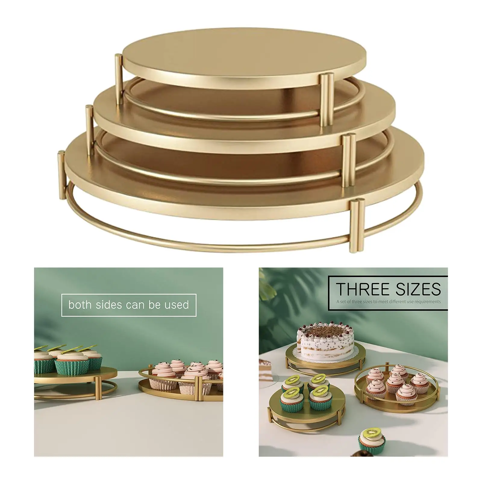 3 Pieces Gold Metal Cake Stands Fruit Plate Round Elegant ,20cm 25cm 30cm