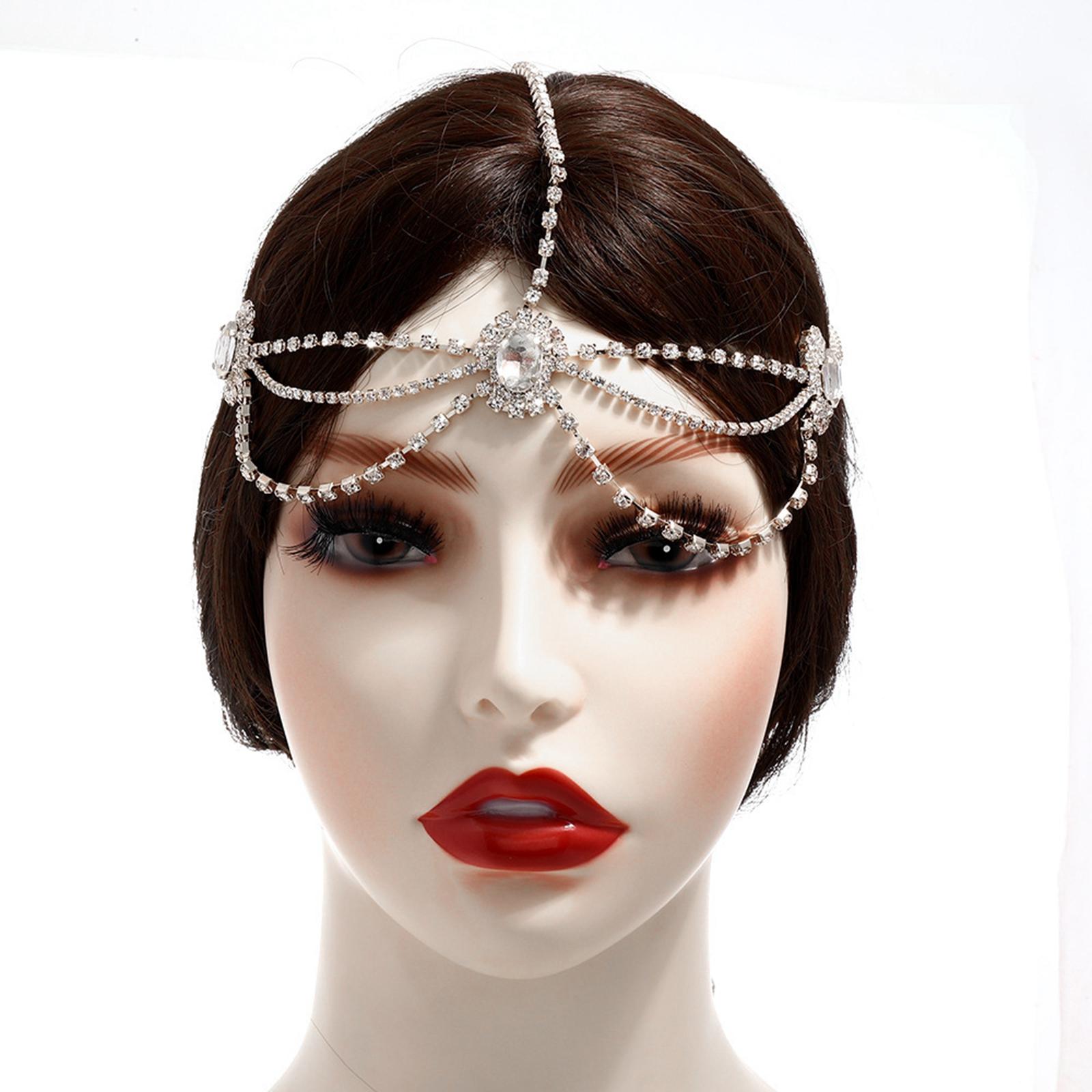 Head Chain Rhinestones Bohemian Jewelry Boho Forehead for Prom Girls Silver