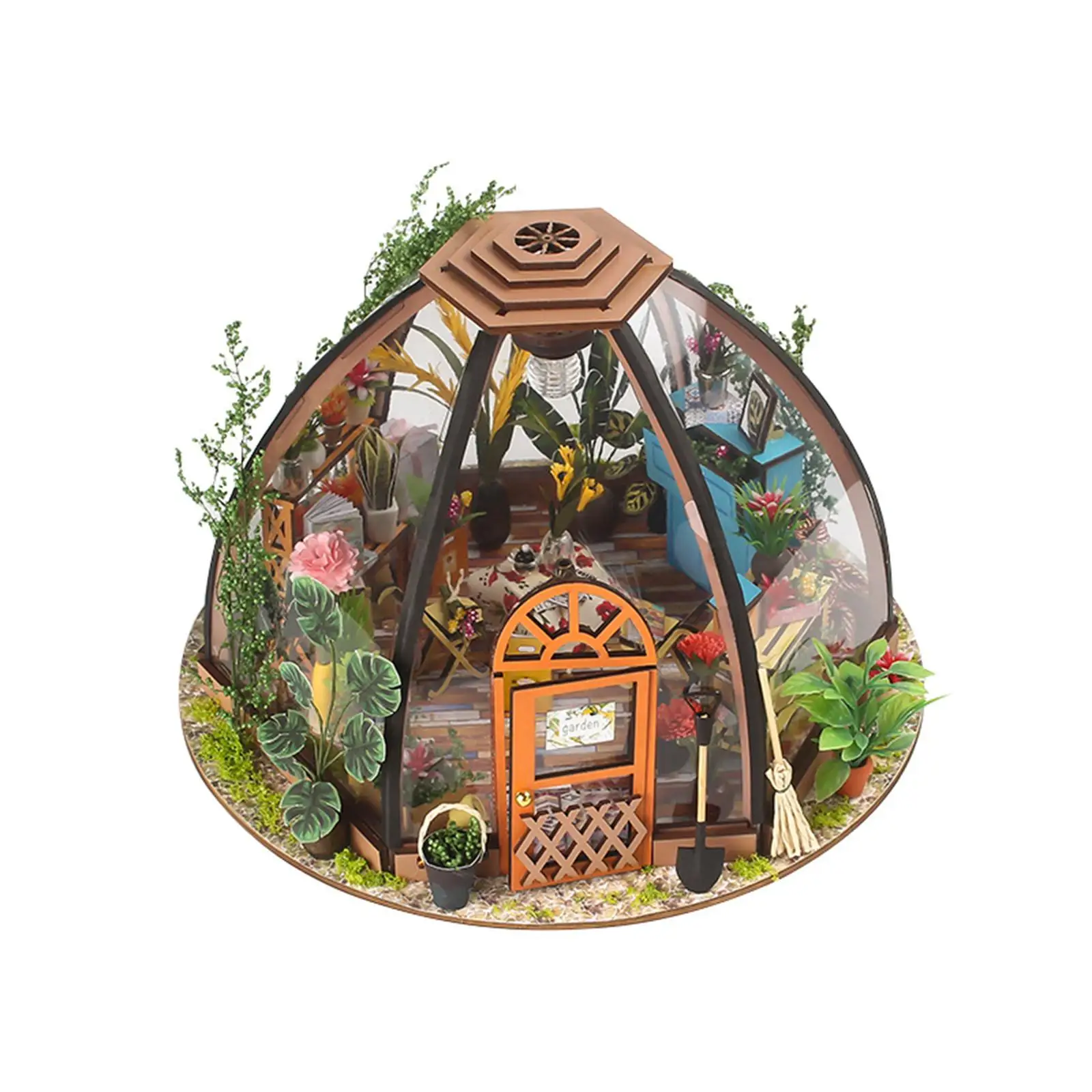 DIY Miniature Dollhouse Kit LED Light Wooden Garden House for Kids Adults