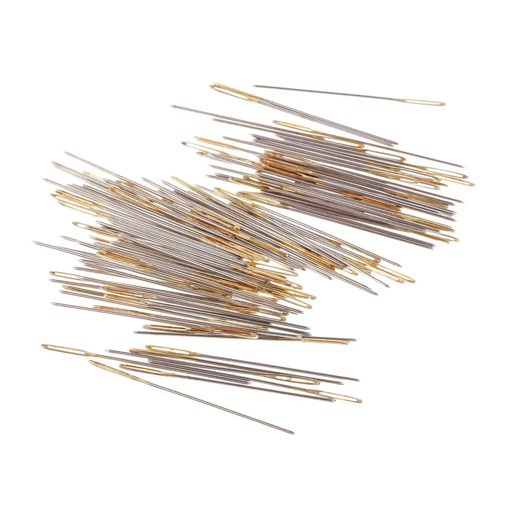 Sliver Gold Large Eye Embroidery Cross Stitch Hand Needles Size 24 with Clear Storage Box, Practical And Useful