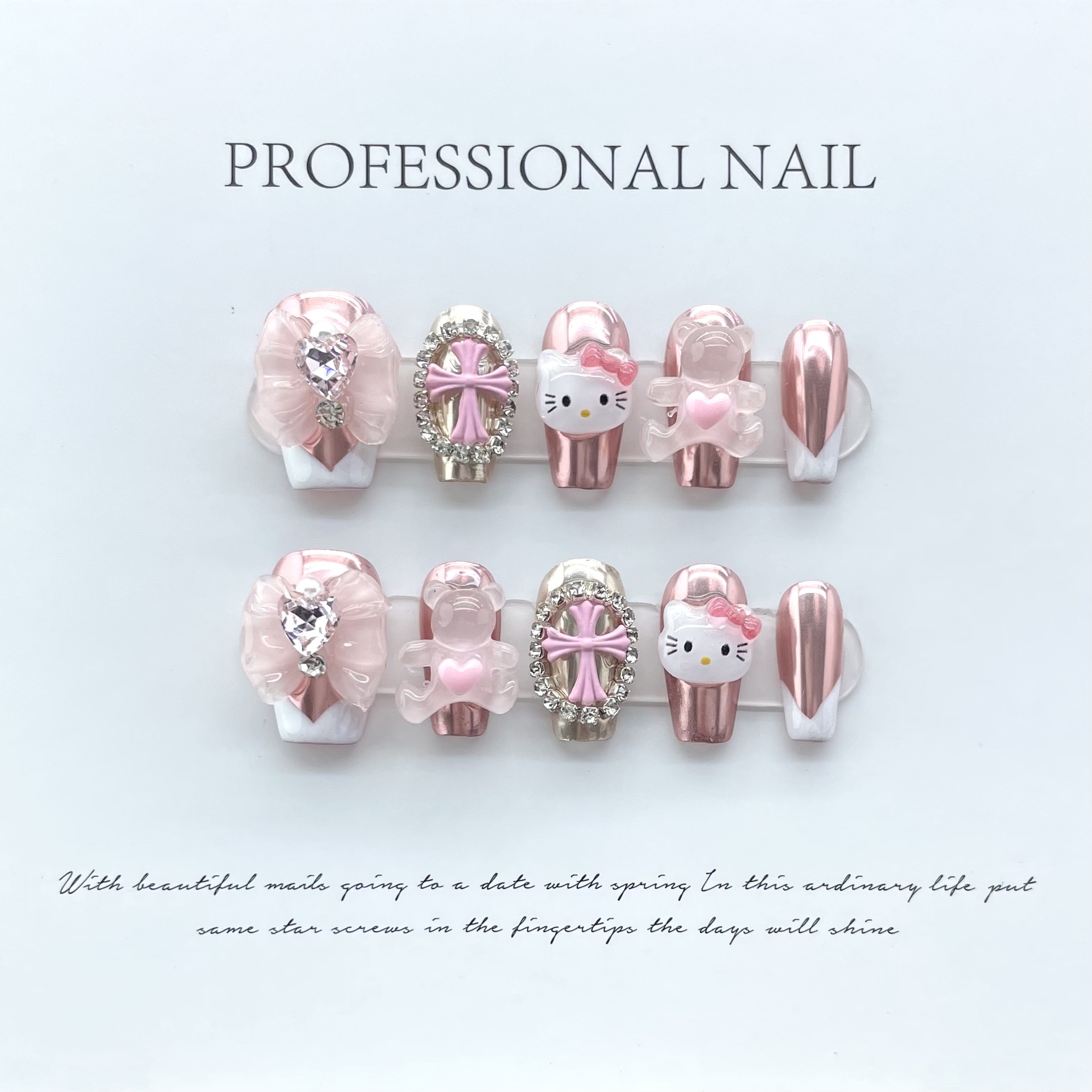 Wenston 3D Hello Kitty Handmade Press On Nails