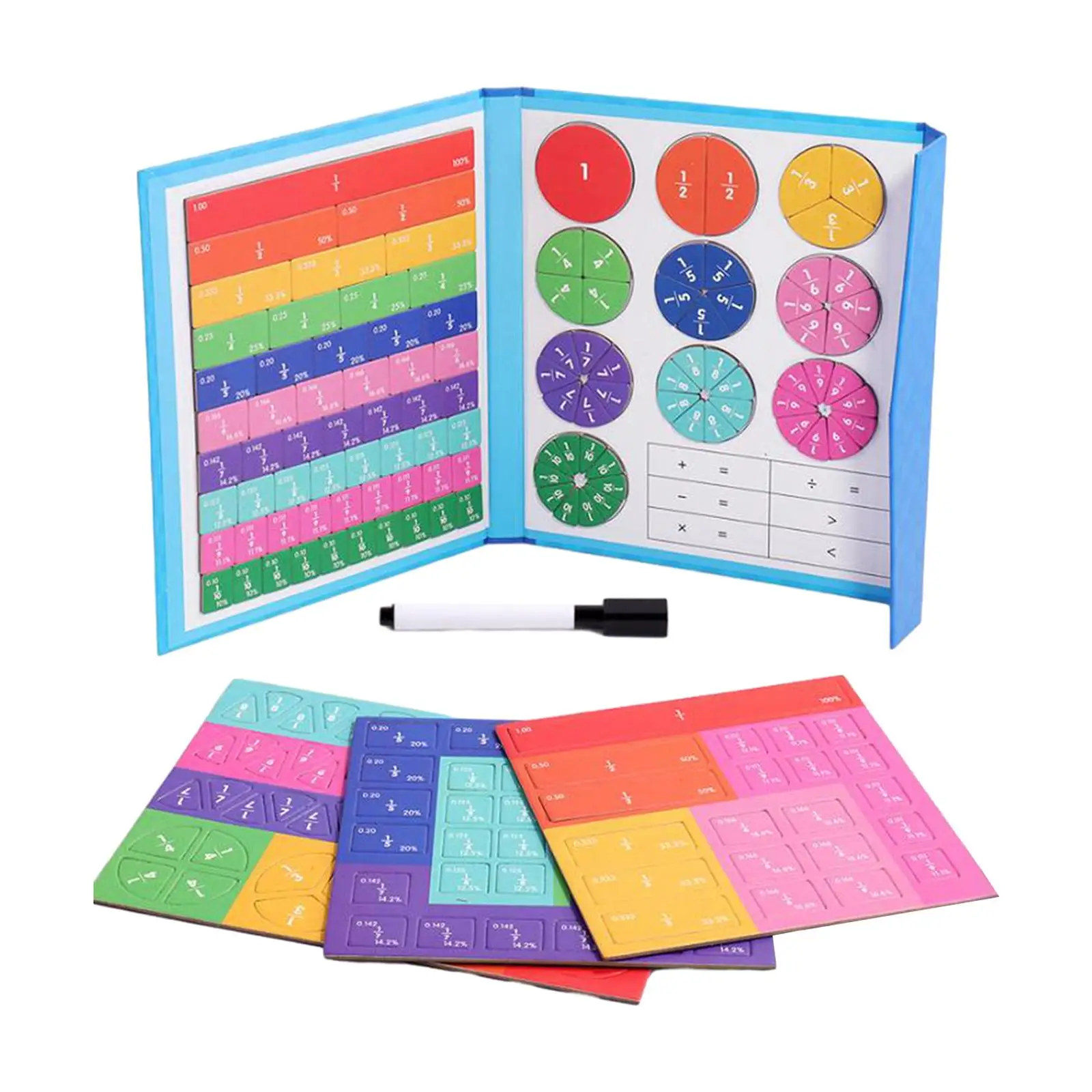 Fraction Toys Multicolor Arithmetic Math Teaching Tools Rainbow Book Stand Design Fraction Concept Toys for Home Gift Children