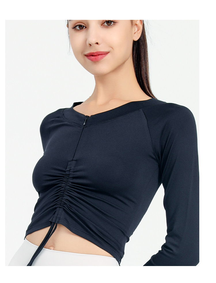 Langarm Shirt Halb Zip Vorne Kordelzug Yoga Tops Frau Sport Active Lauf Oben für Fitness Weibliche Bluse Gym Frauen – Detail 25