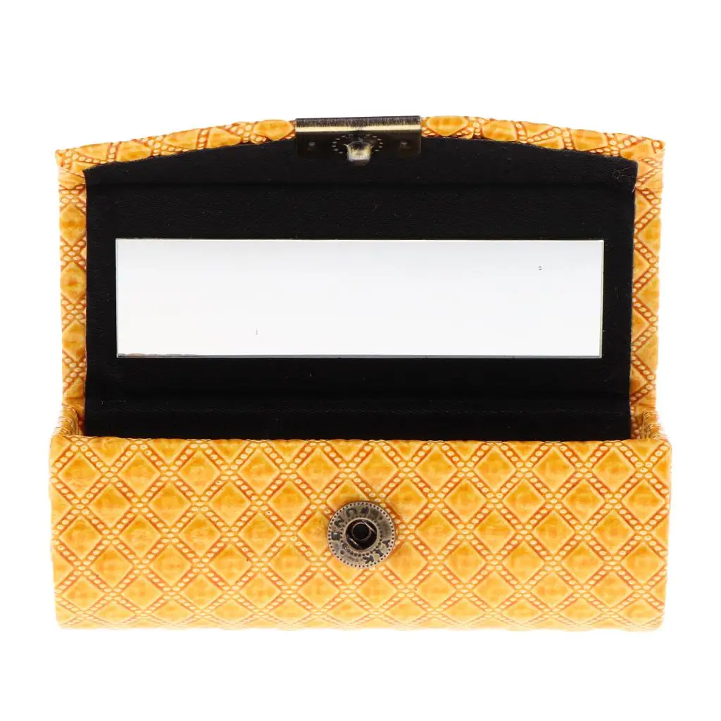 PU Leather Single Case Holder Storage Box W/ Small Mirror for Purse