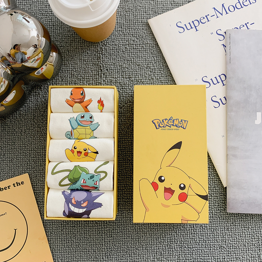Anime Pokemon 5 Pairs Boxed Sock Gengar Charmander Squirtle Snorlax Bulbasaur Psyduck Children's Socks Kid Birthday Gifts 12 IMG_E8894