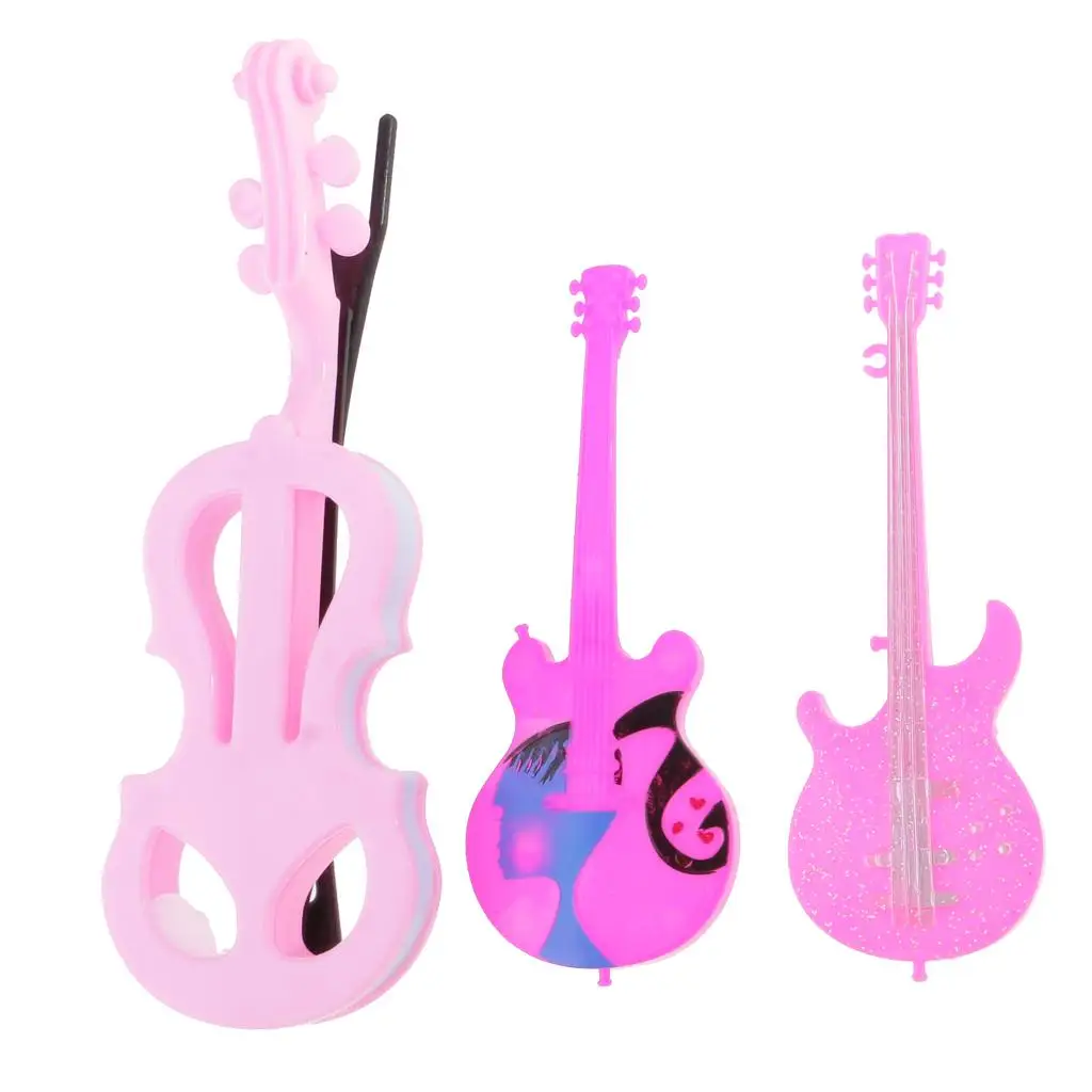 8pcs Guitar Violin Bass Musical Instrument for   Dolls ROCKER 1/6 Music House Bar Accs