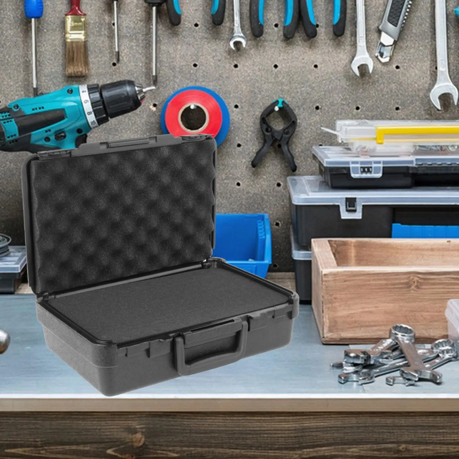Tool Storage Box hard Case hardware Portable with Handle Multi Purpose Lightweight Sponge Interior Small for Outdoor