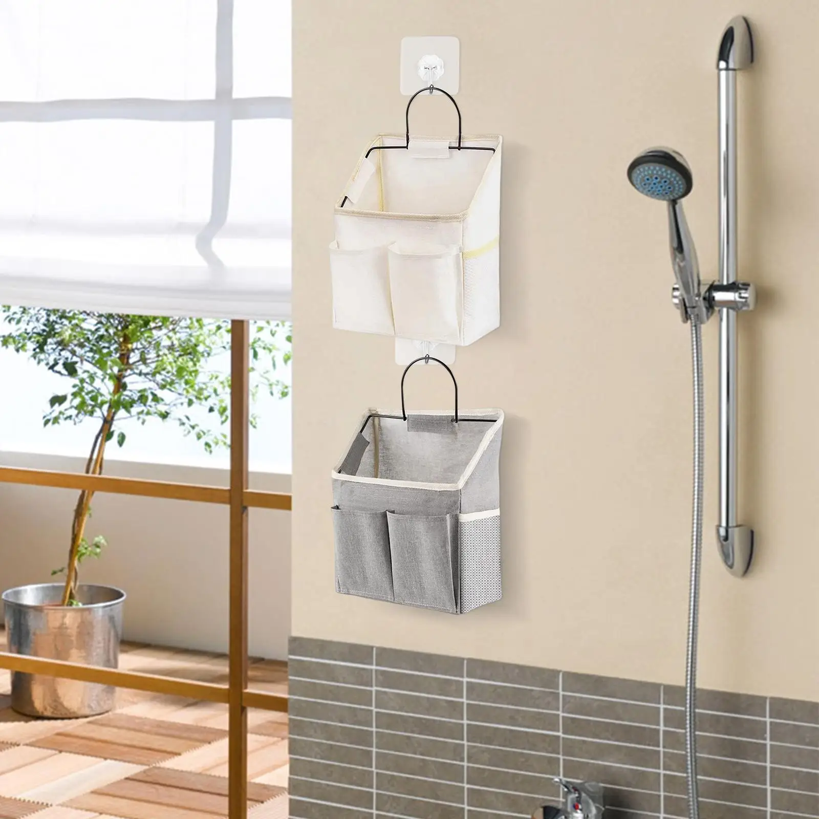 Waterproof Wall Closet Hanging Storage Organizer for Bathroom with Metal Hook ,High Capacity Minimalist Style Sturdy Durable
