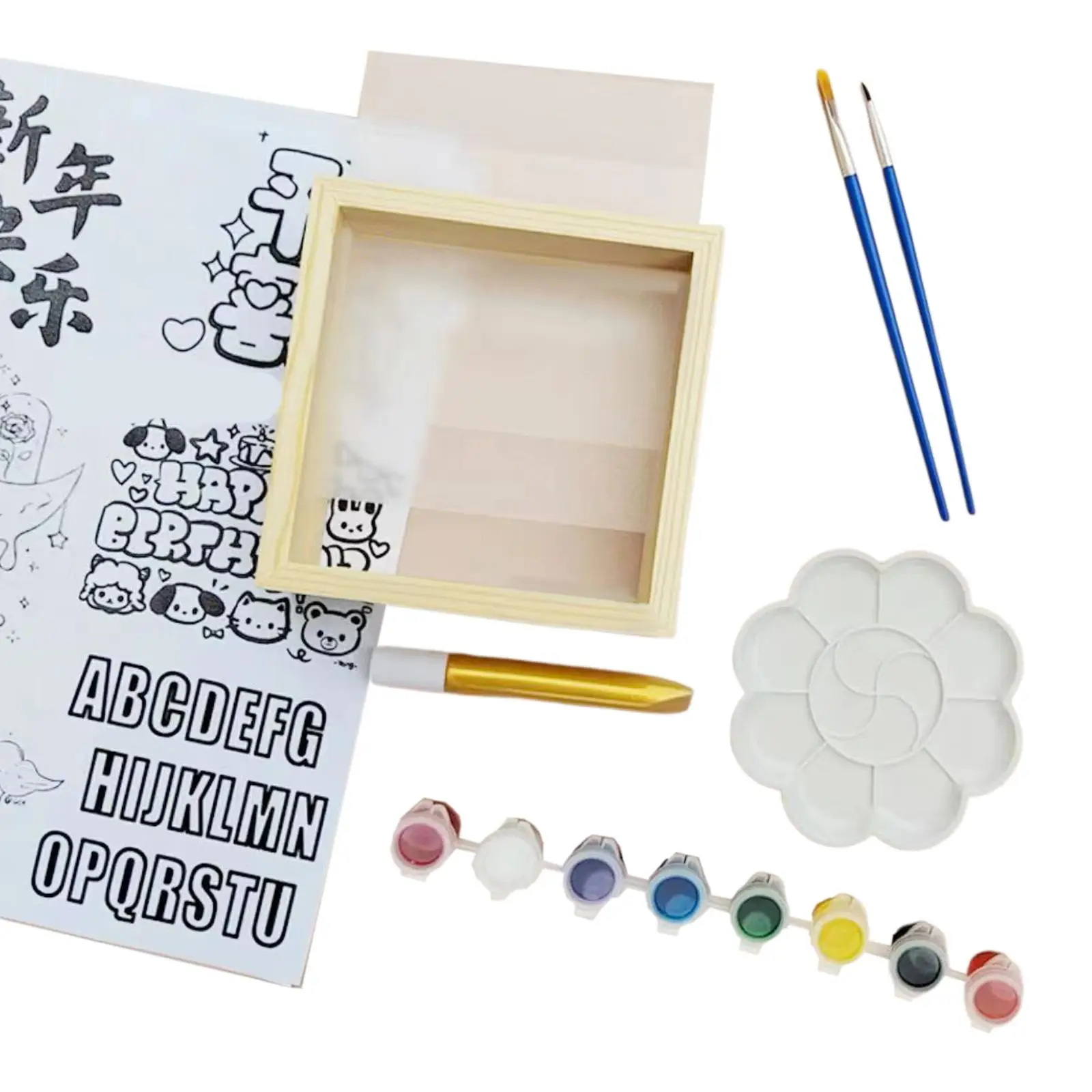 DIY Glass Painting Material Set with 6 Colors Acrylic Paint, Palette and Brush Handmade Drawing Activity Toy for Boys Girls