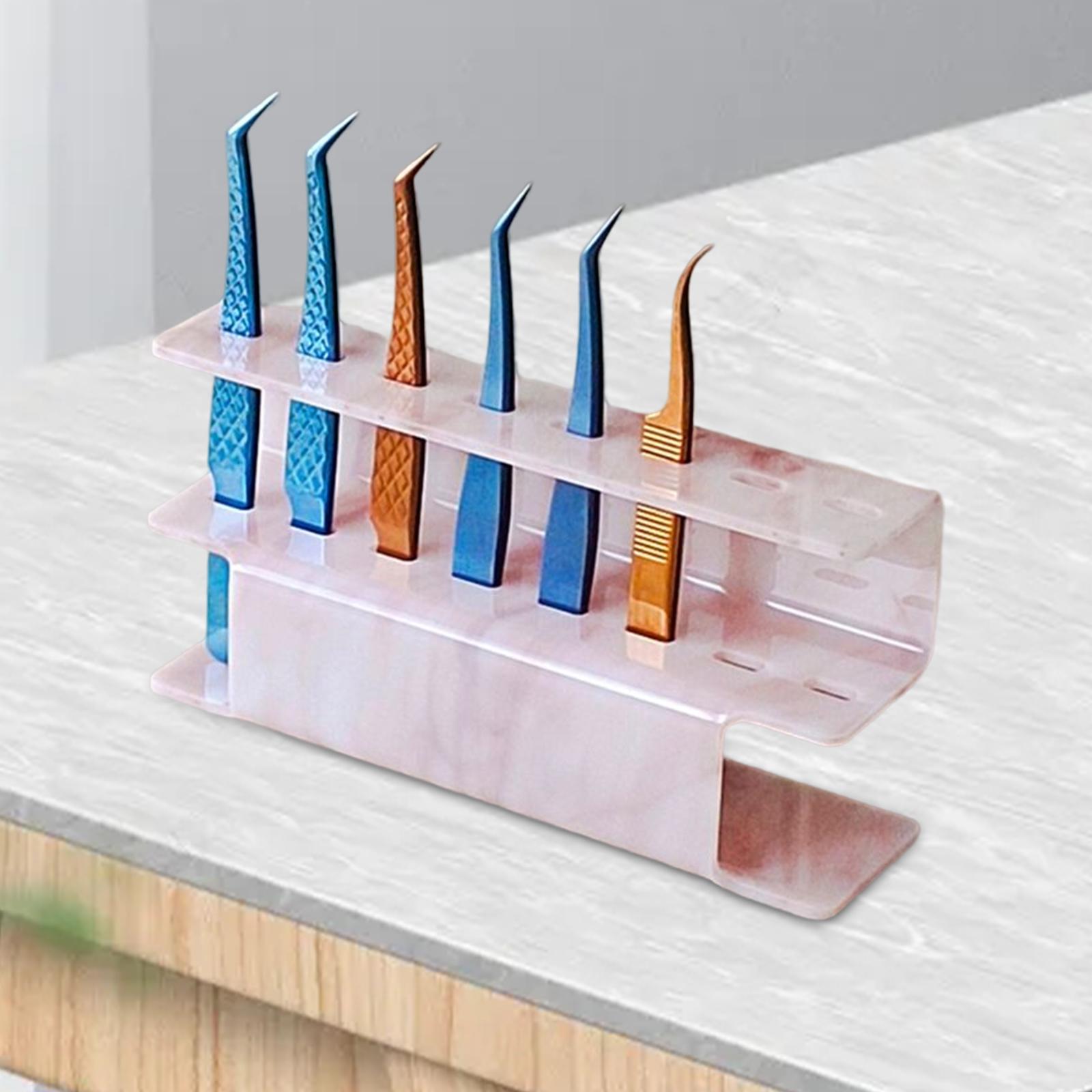 Storage Holder Acrylic Makeup Accessories Eyelash Extension Storage Pink Marble Tweezer Storage Holder Display Stand for Home