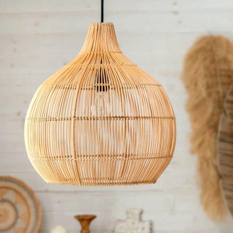 Chinese Style Birdcage Rattan Pendant Lamp HandWoven Suspension Idoor Lighting Homes Decor for Living Dining Room Restaurant Bar