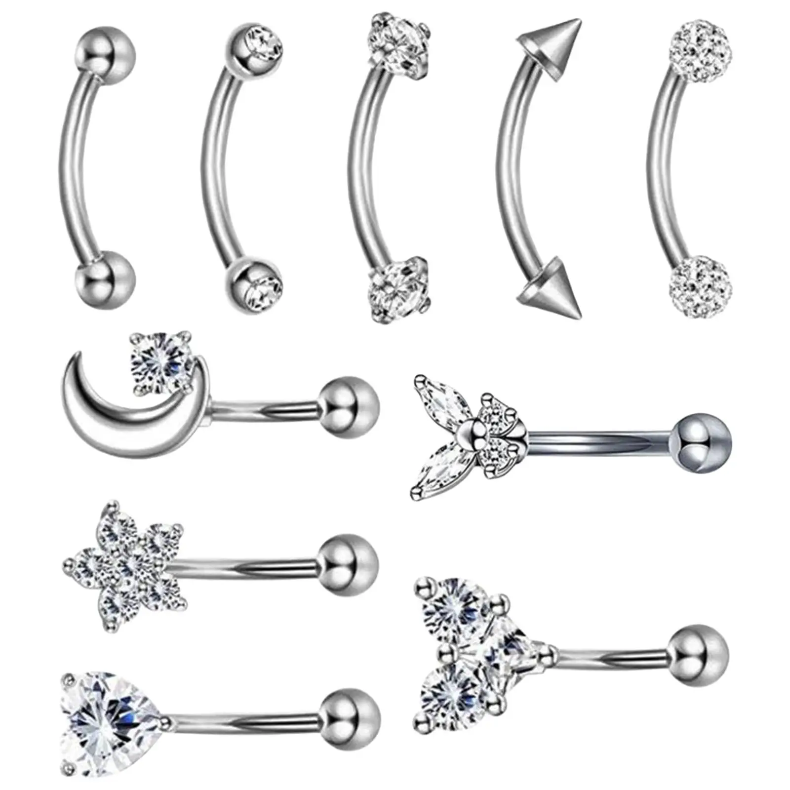 10x Stainlee Steel Nose Ring Eyebrow Lip Studs Earring Mix Styles Diamond Stud Earrings Bar Punk Fashion Butterfly Tragus Stud