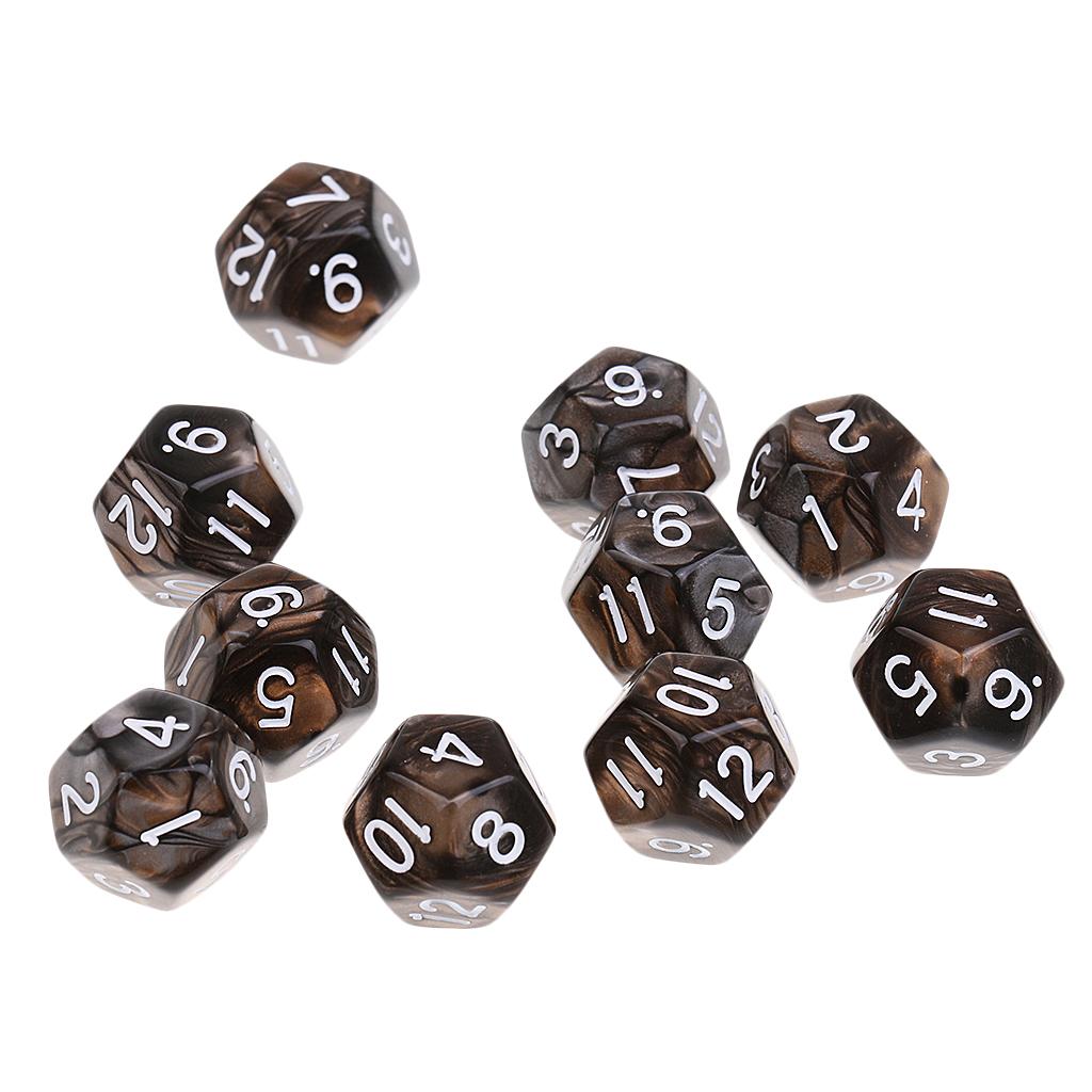 10 Pcs Polyhedral Dices 1-12 Numbers D12 Die for Casino Gambling House Props