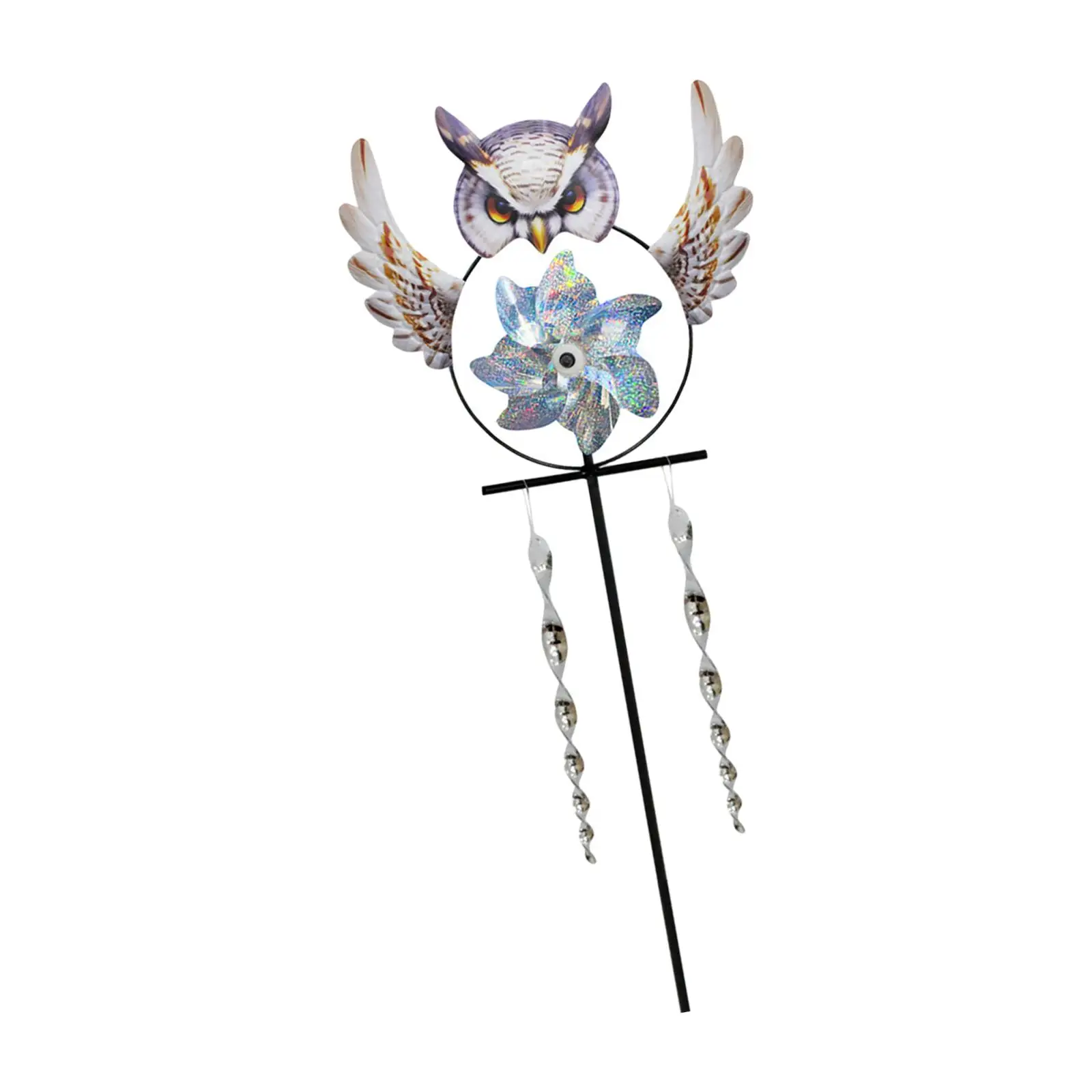 Garden Owl Shape Pinwheels with Stake Decoration Wind Powered DIY Assembled 37inch Tall for Courtyard Versatile Stylish Durable