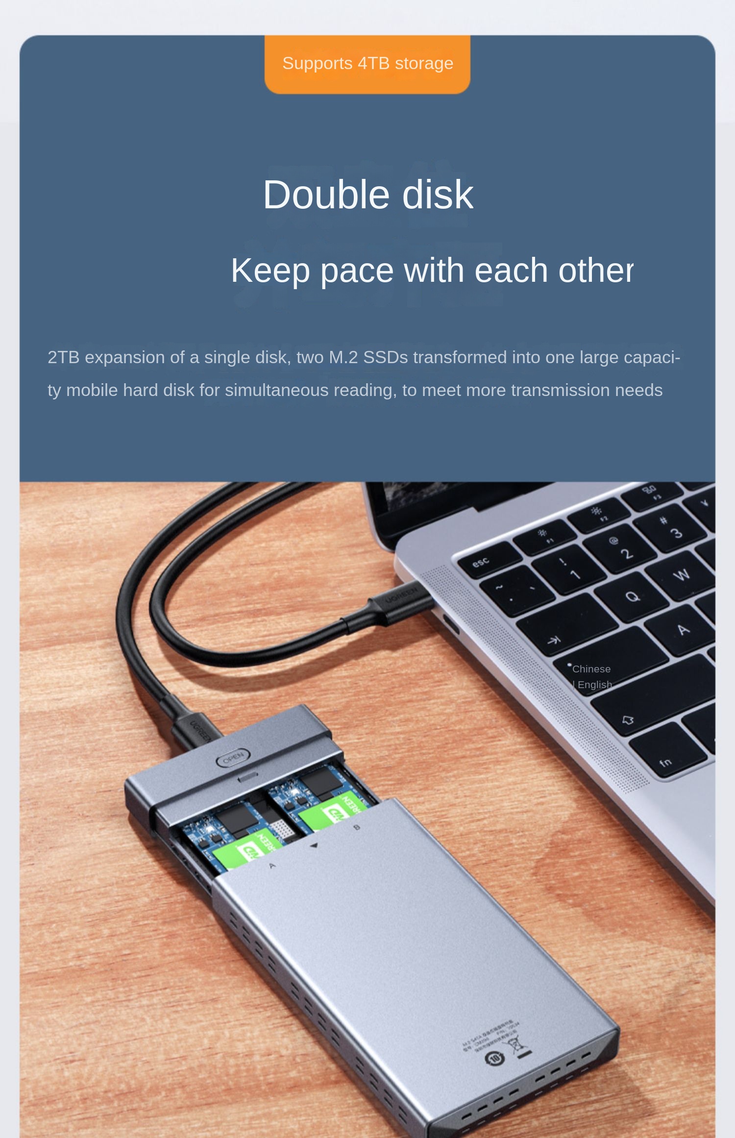 UGREEN Dual Bay 6Gbps M.2 NVME SSD Case State Drive