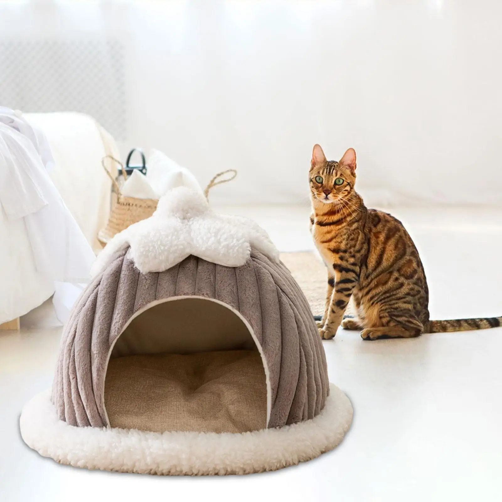 Cat Nest Indoor Kennel Cozy Sleeping Snooze Pumpkin Semi Enclosed Pet Cat Nest for under 6 Catties Kitten Cats Chihuahua