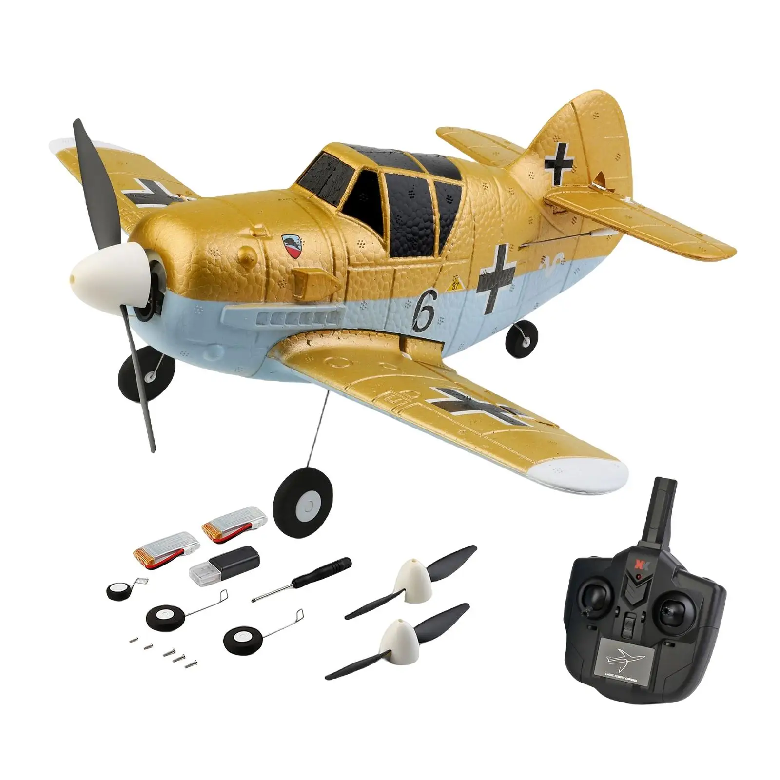 XK A250 2.4G 4 Channel EPP Foam Aircraft Remote Control Smart Balance RC Plane BF-109 Fighter Toy Ready to Fly