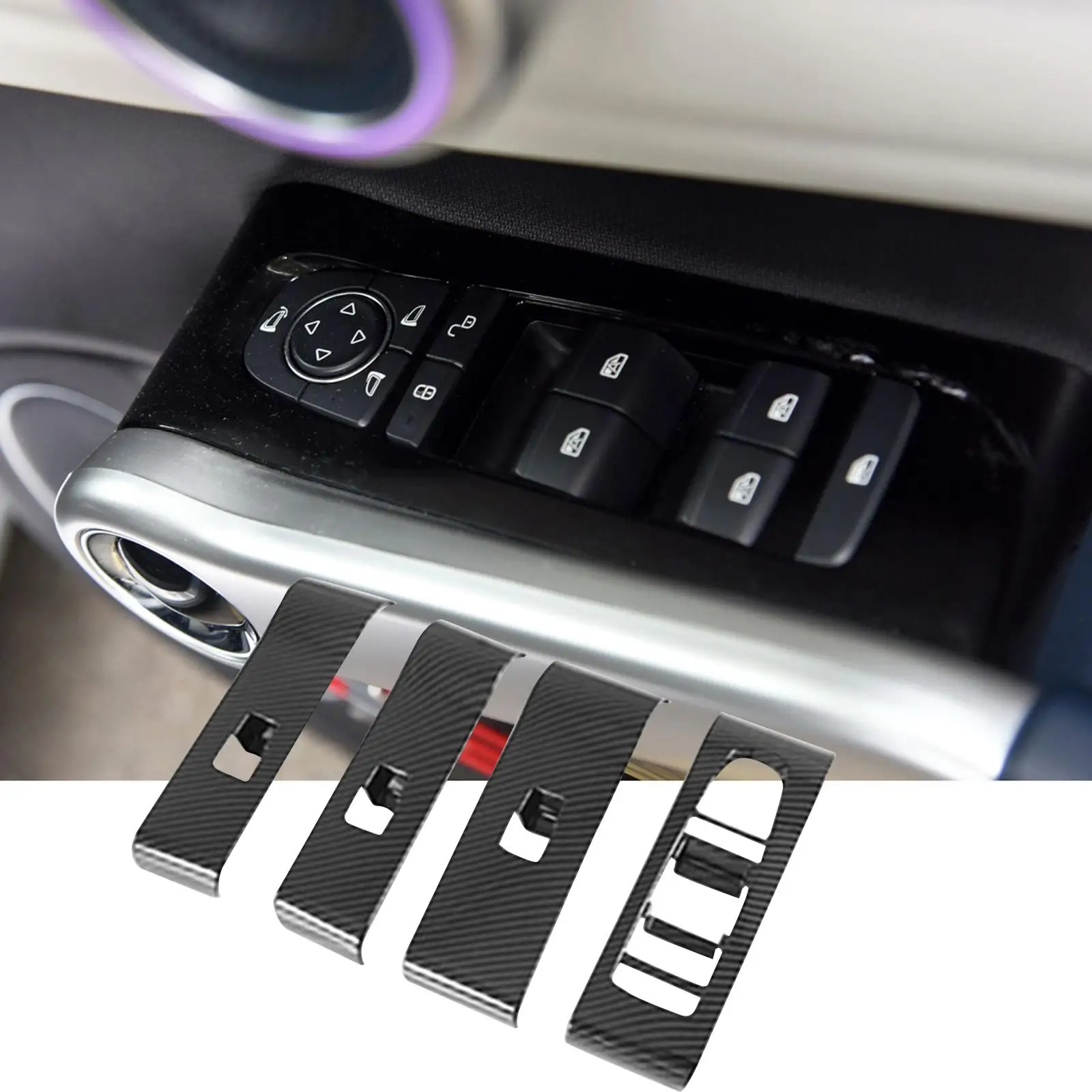 Window Switch Button Covers Sticker Car Door Window Carbon Fiber Color Durable Right Drive ABS for Byd Yuan Plus 2022