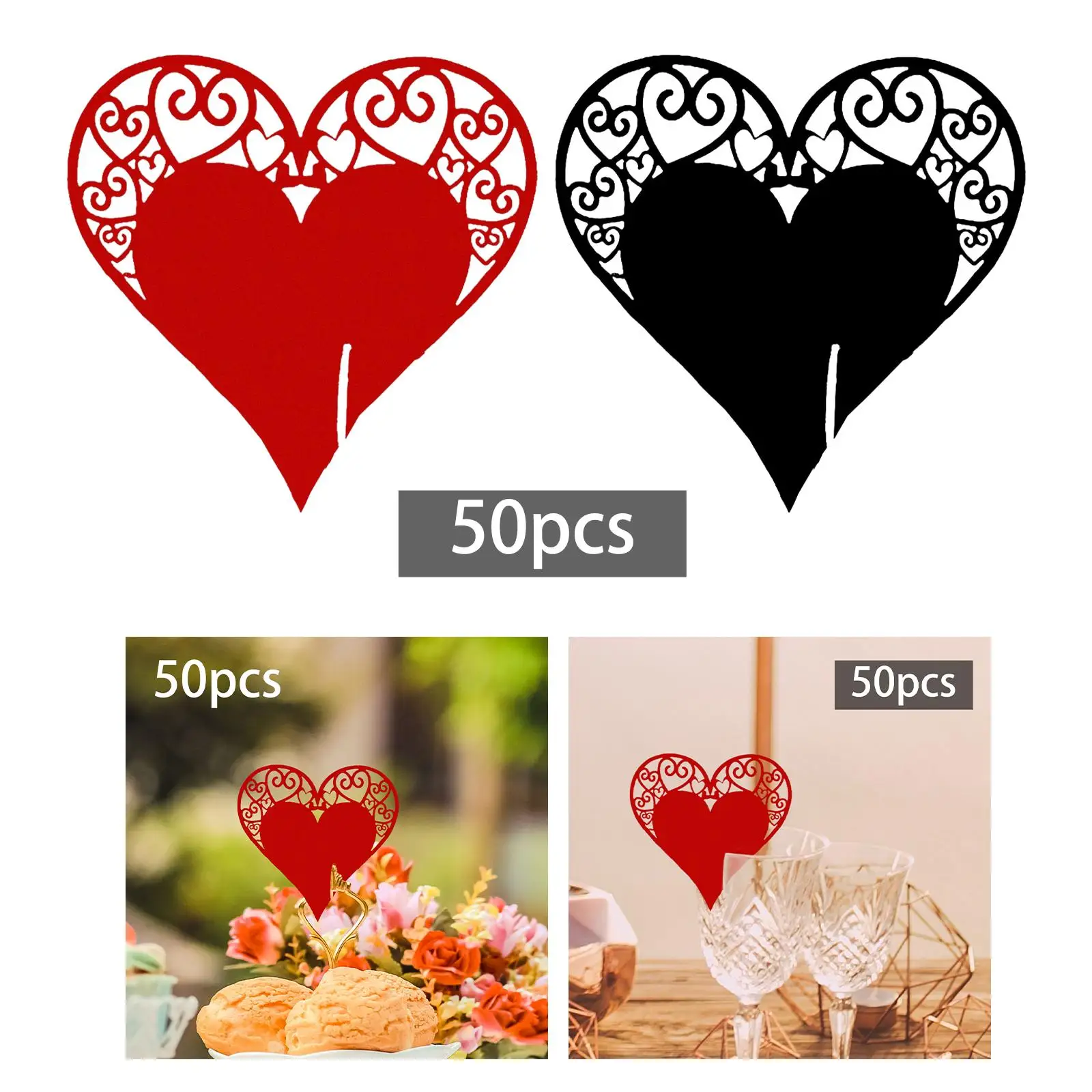 50 Pieces Heart Shape Paper Place Cards Greeting Cards Wine Glass Place Cards for Restaurant Wedding Parties Dinner Birthday