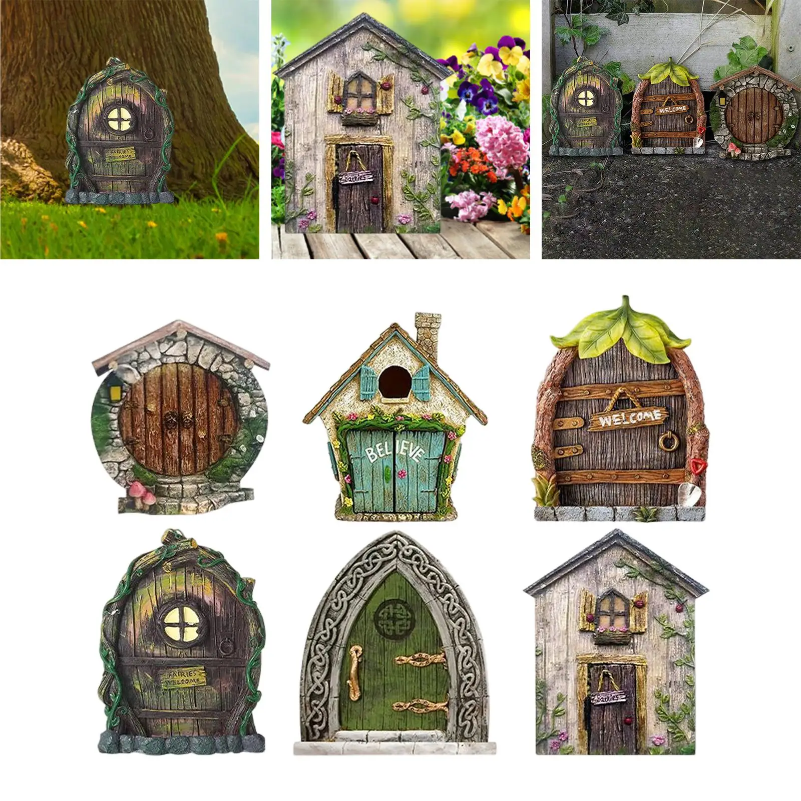 6 Pieces Fairy Tale Door Decoration Gifts DIY Accs for Fairy Garden Outdoor