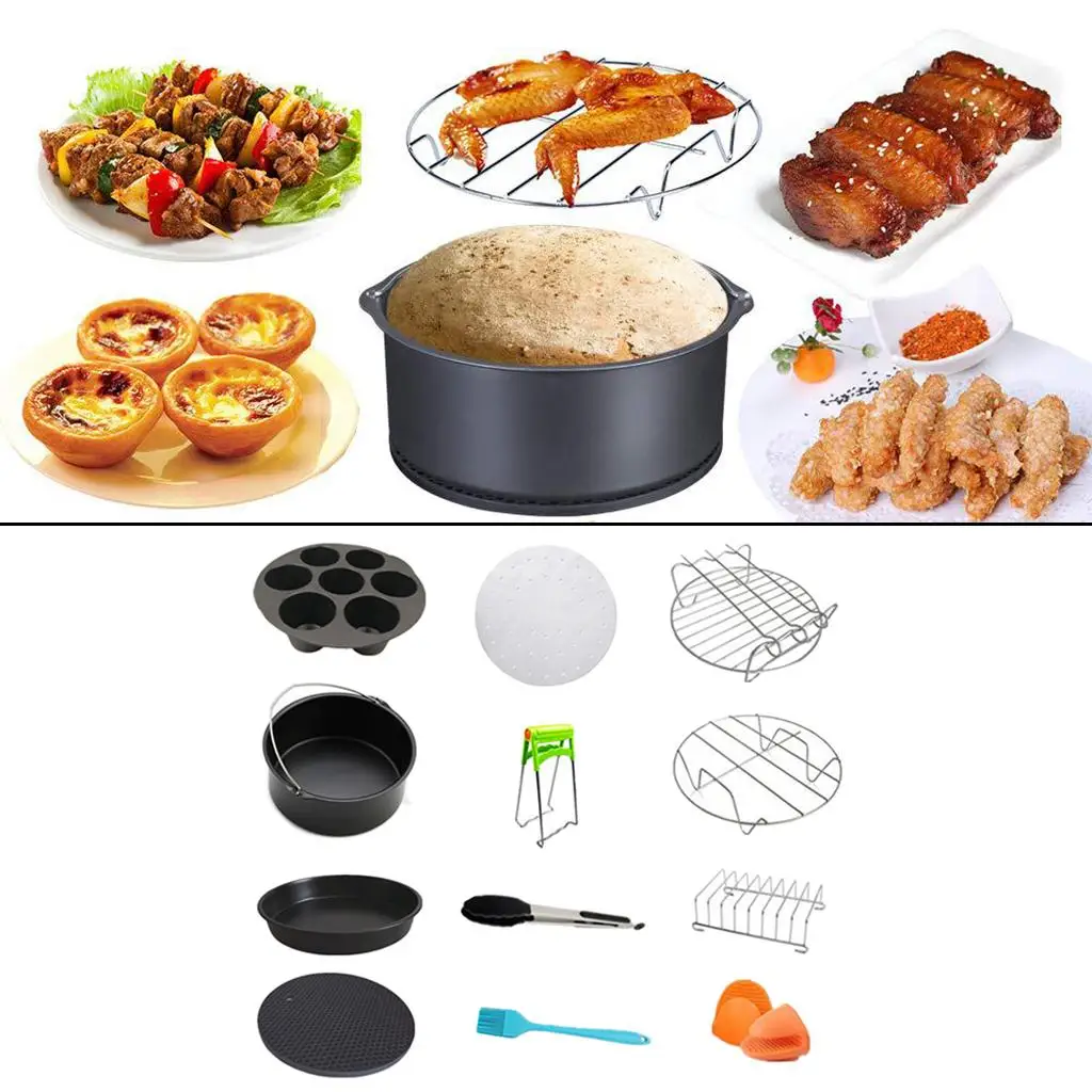  Fryer Accessories 7 inch Pan Metal Holder Silicone Mat Silicone Oil Brush
