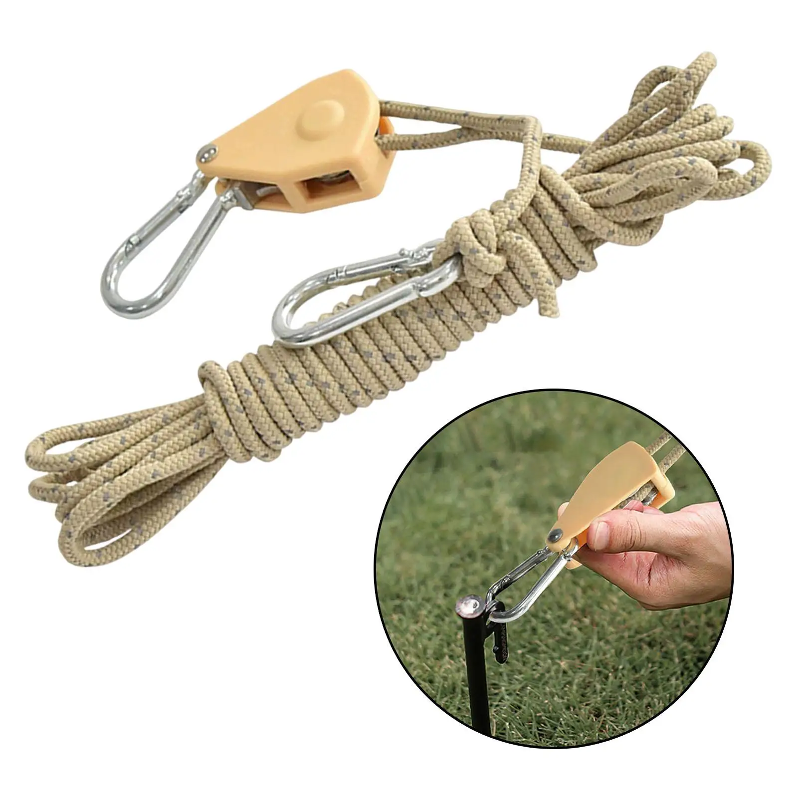 Tent Rope with Pulley Tensioner Tent Fixed Buckle Hanger Awning Wind Rope for Outdoor