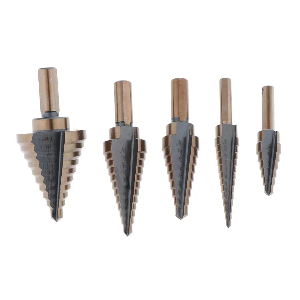 5 Pack Titanium HSS Step Drill Bit, Step Drill Bit, Step Drill Bit for Metal, Wood, Plastic, Multiple Hole Drilling Cone 