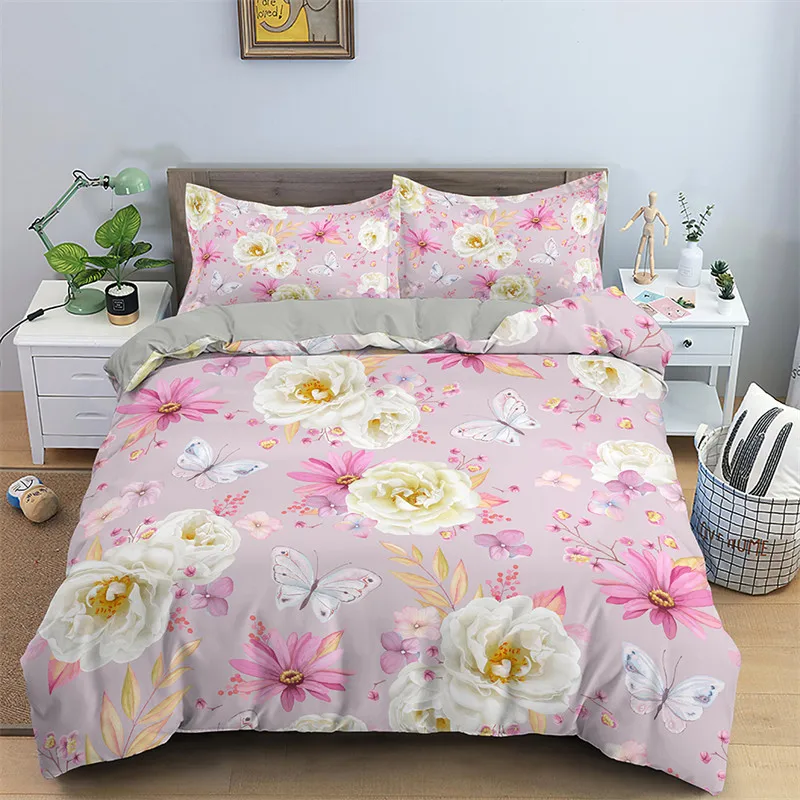 Botanical Leaves Duvet Cover Floral Print King Bedding Set Soft Microfiber Geometric Pattern Comforter Cover With 2 Pillowcases