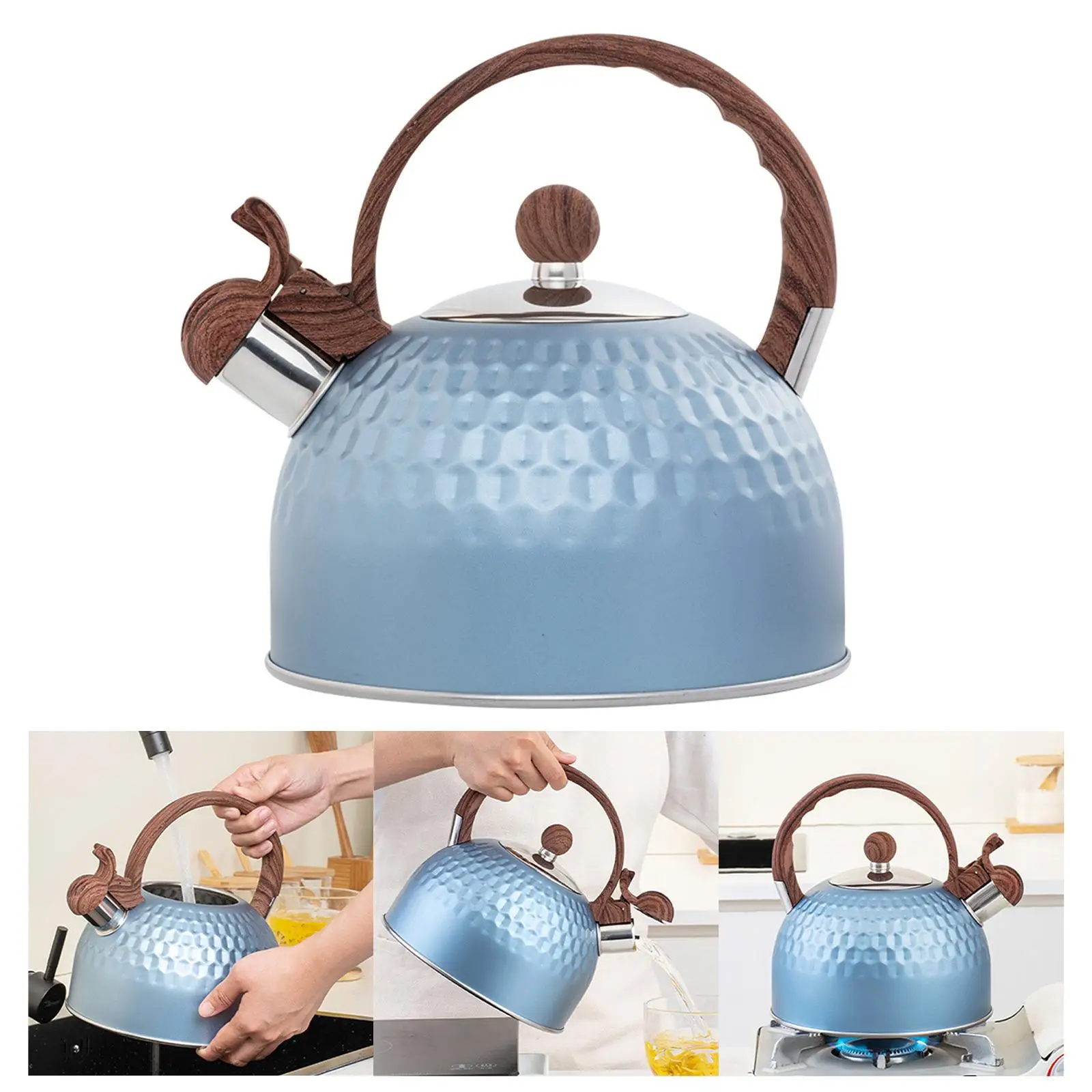 Household Whistling Kettle with Wooden Handle Stainless Steel Hiking Teapot Coffee Tea Kettle Water Kettle for Travel Picnic