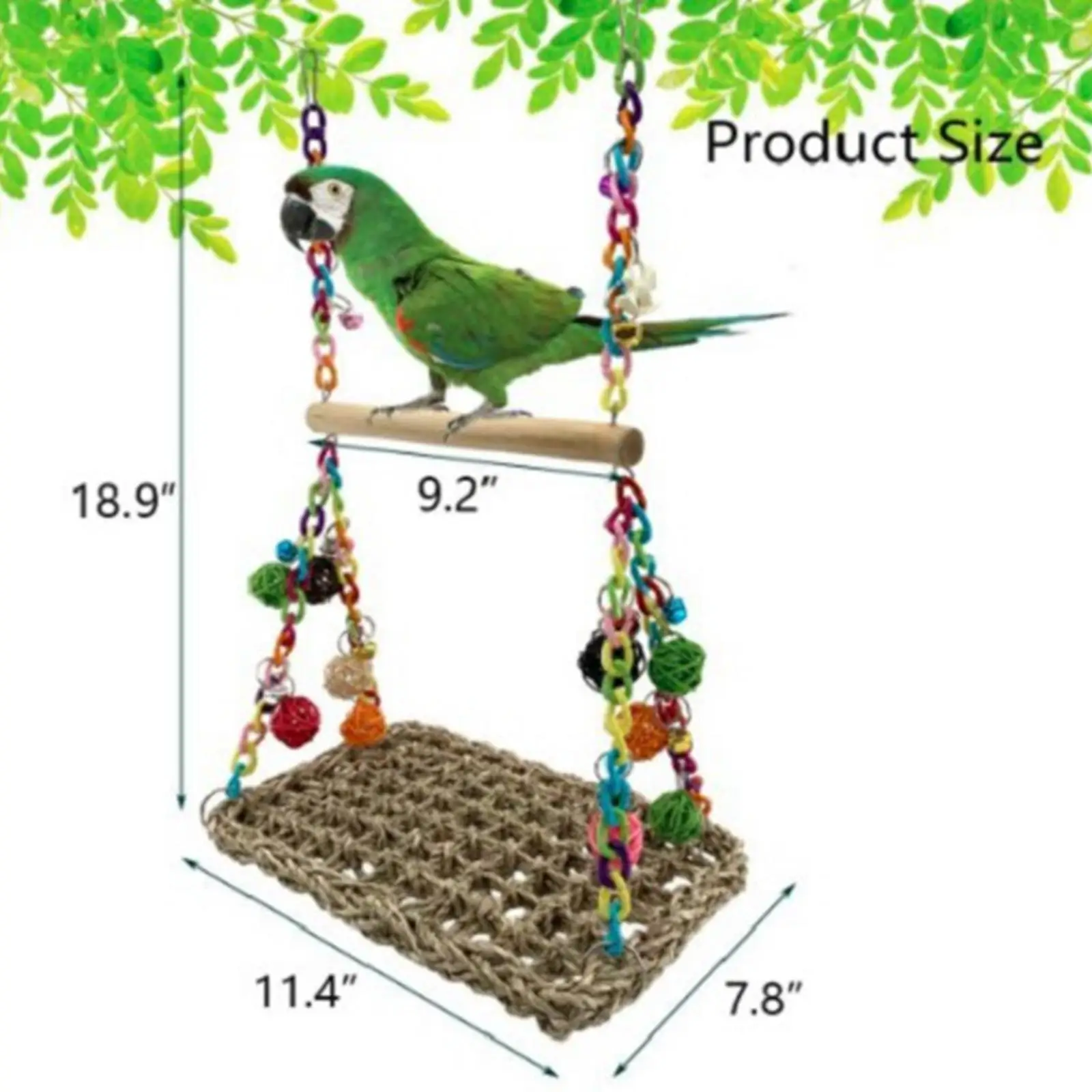 Parrot Swing Toys with Wood Perch Bird Parrot Swing Seagrass Bird Climbing Hammock Bird Perch Stand Chewing Toy
