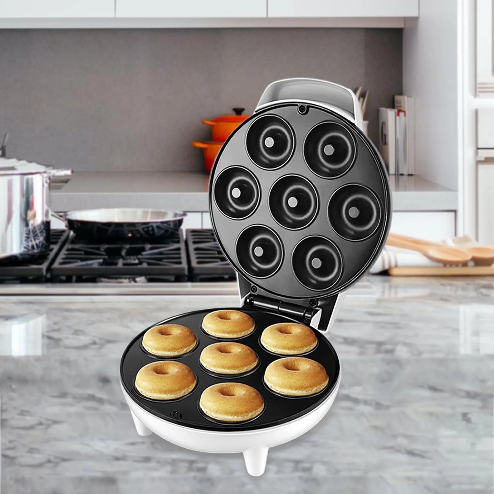 Non-Stick Surface Donut Maker Machine 7 Grid Unique Electric Griddle Cake Making Mould for Dessert Pancake Valentine'S Day Gift