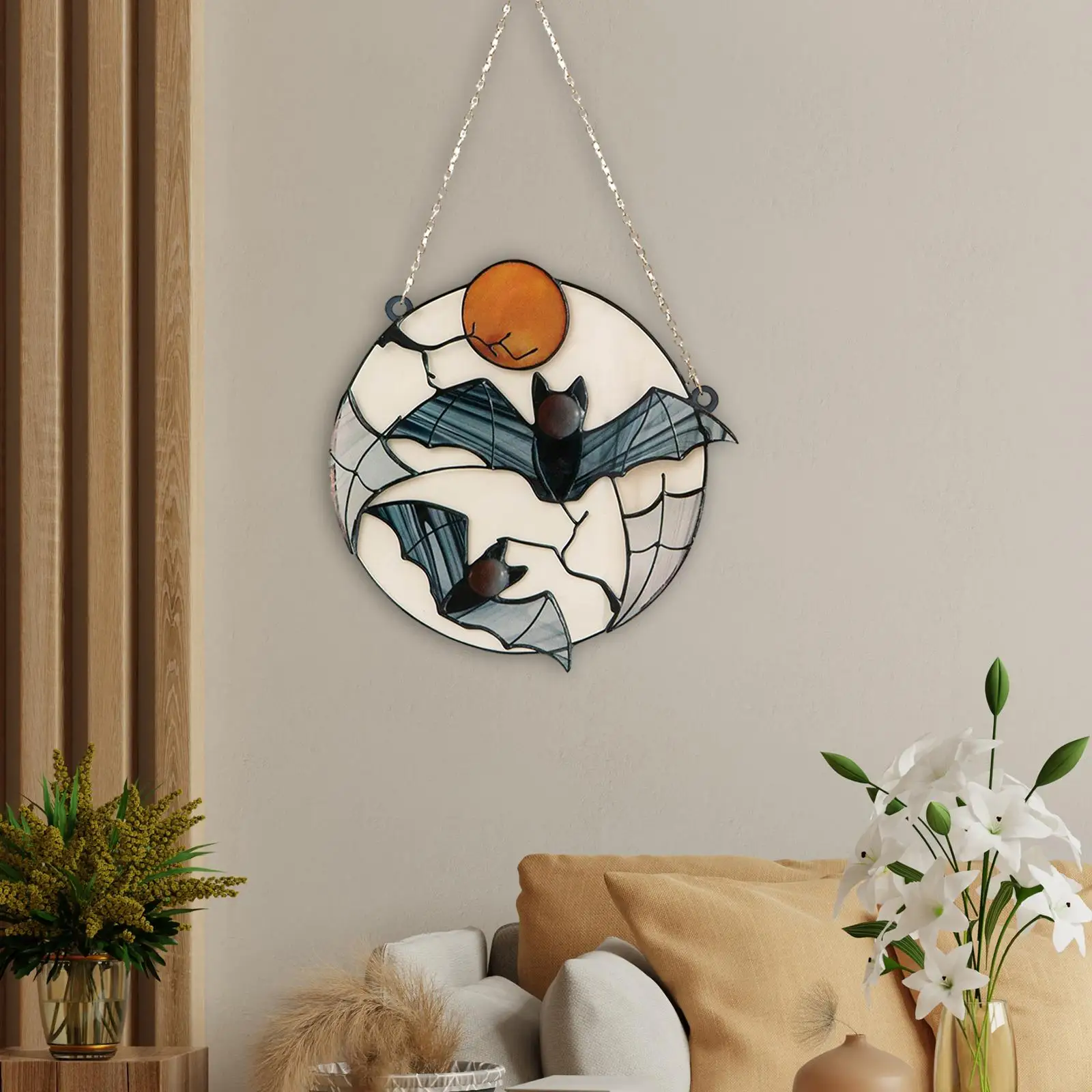 Moon Bat Hanging Ornament Handcraft Accessory Multipurpose Acrylic Halloween Pendant Moon Bat Decoration for Indoor Outdoor