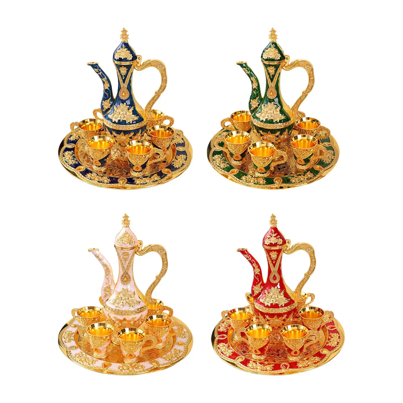 Vintage Turkish Coffee Set with Pot Teapot Turkish Coffee Cups Set Serving Set for Dining Table Living Room Home Bedroom Decor