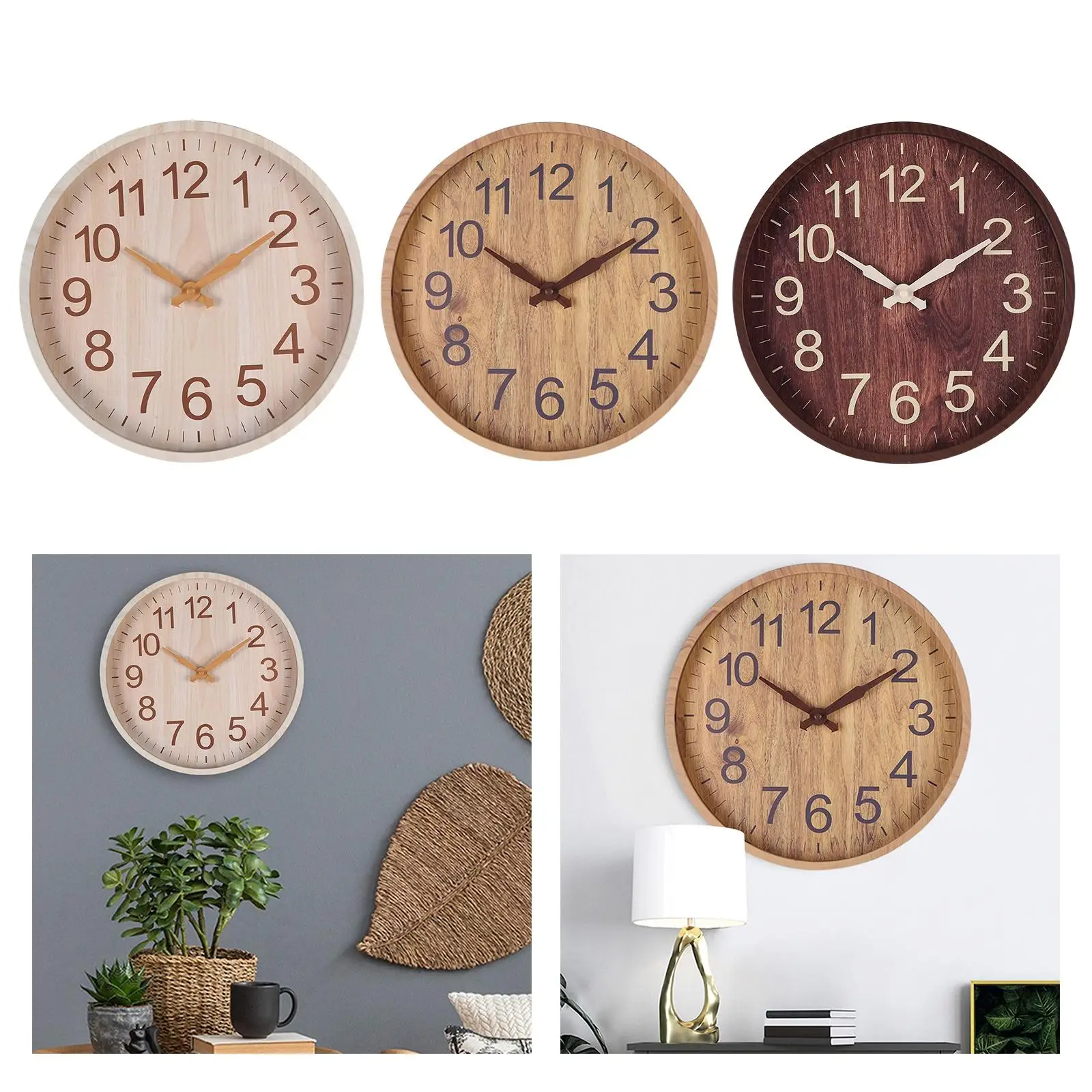 Wood 12in Wall Clock Silent Quartz Minimalism Hanging Watch Elegant Bedroom Hallway Home Dinner Sweep Movement Clocks Decoration