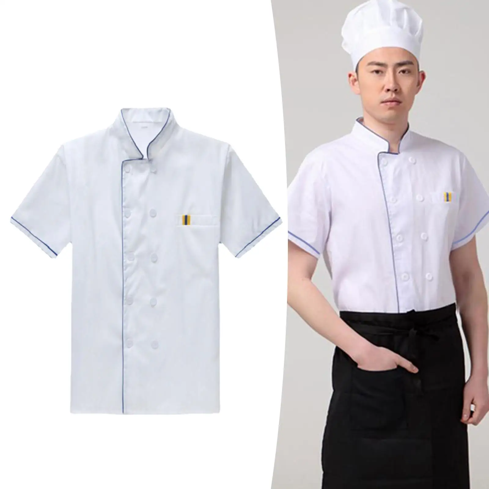 Chef Coat Cook Uniform Catering Workwear White Lightweight Sweat Absorbing Waiter Jacket for Restaurant Staff Cafes Cake Shops