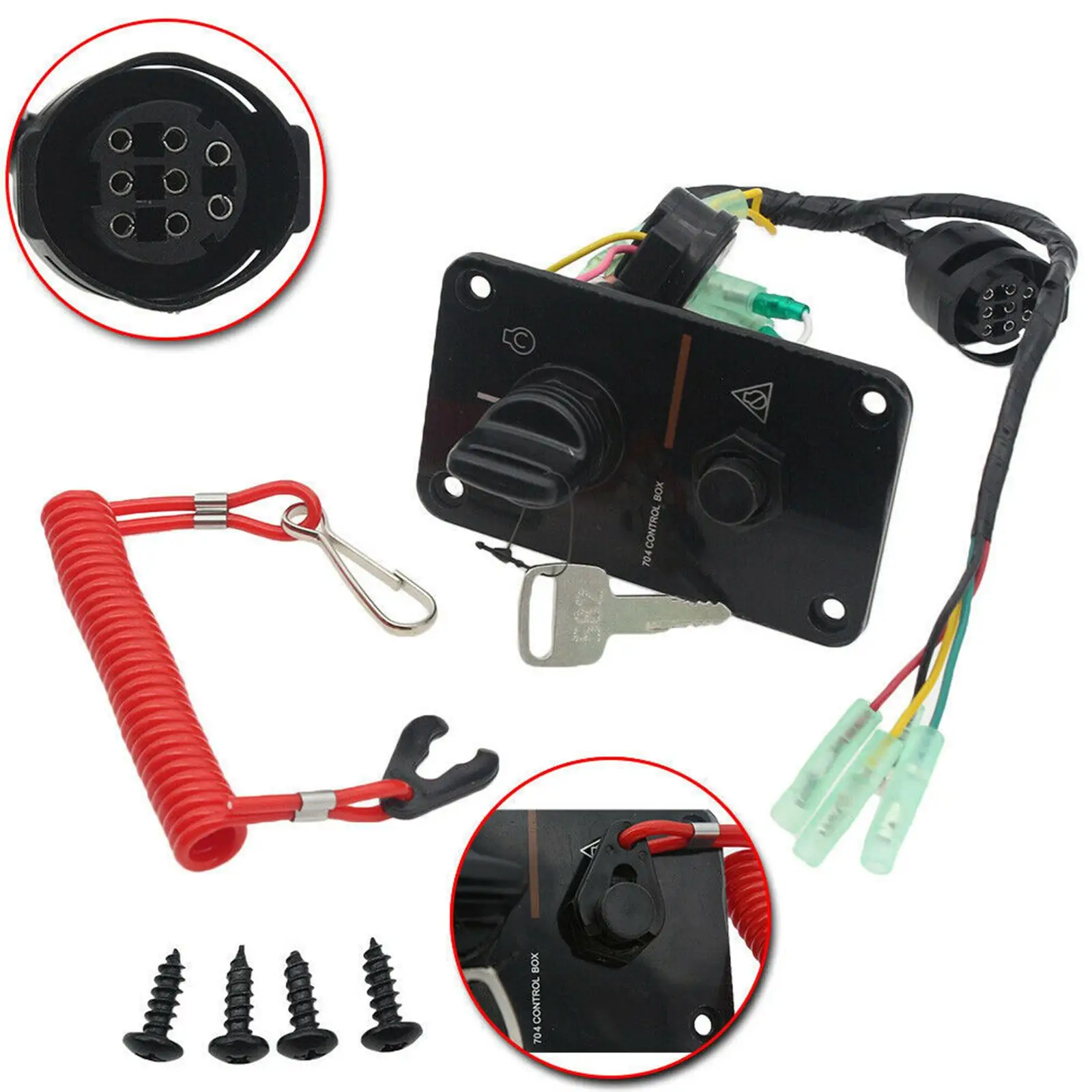 Outboard Single Engine Ignition Key Switch Panel, Fit for Yamaha Outboard Motors with Stop Switch Lanyard Assy 704 Control Box