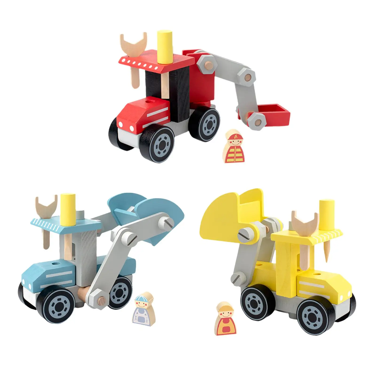 Detachable Engineering Building Blocks Toy Party Favors Wooden Construction Vehicles Toys for above 3 Years Old Boys Girls Child