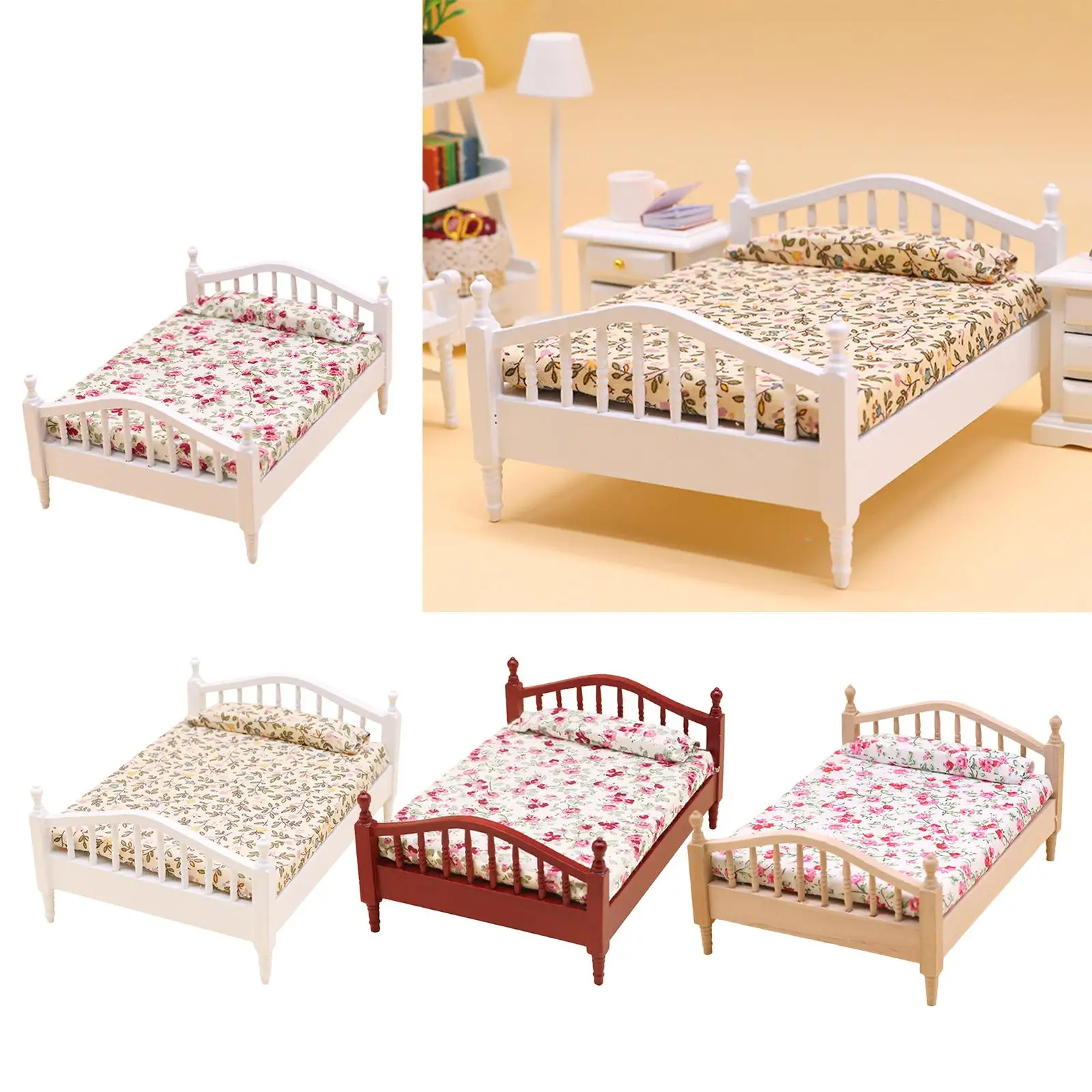 1/12 Mini Bed Miniature Dollhouse Decoration Accessories for Room Decoration
