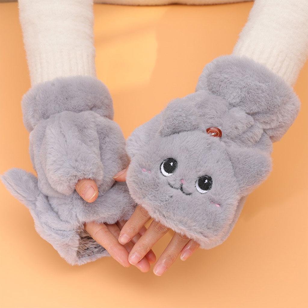 Winter Fingerless Gloves Convertible Faux Fur Warm Half Finger Mittens for Women Girls
