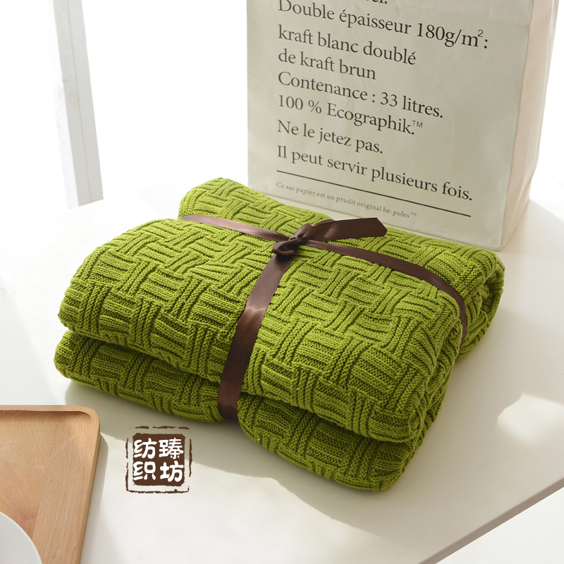 Einfache Baumwolle Gestrickte Decke Einfarbig Sofa Decke Abdeckung Nordic Wohnkultur Decke für Bett Tragbare Atmungsaktive Schal – Detail 8
