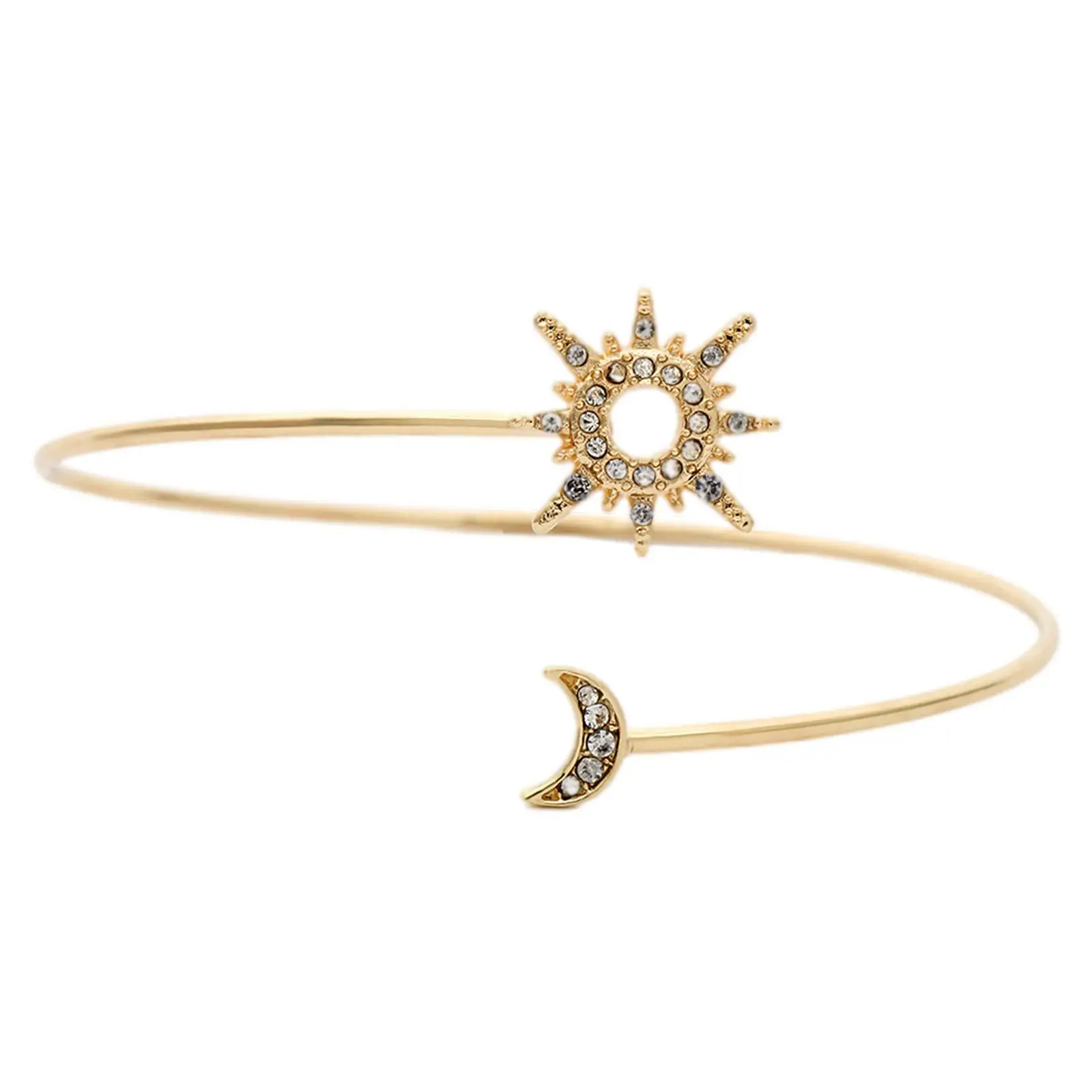 Arm Bracelet Sun Moon Minimalist Trendy Rhinestone Open for Mom Women Lover